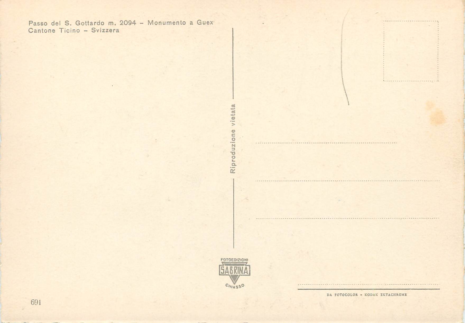CPM Passo del S Gottardo Monumento a Guex Cantone Ticino Svizzera — Back