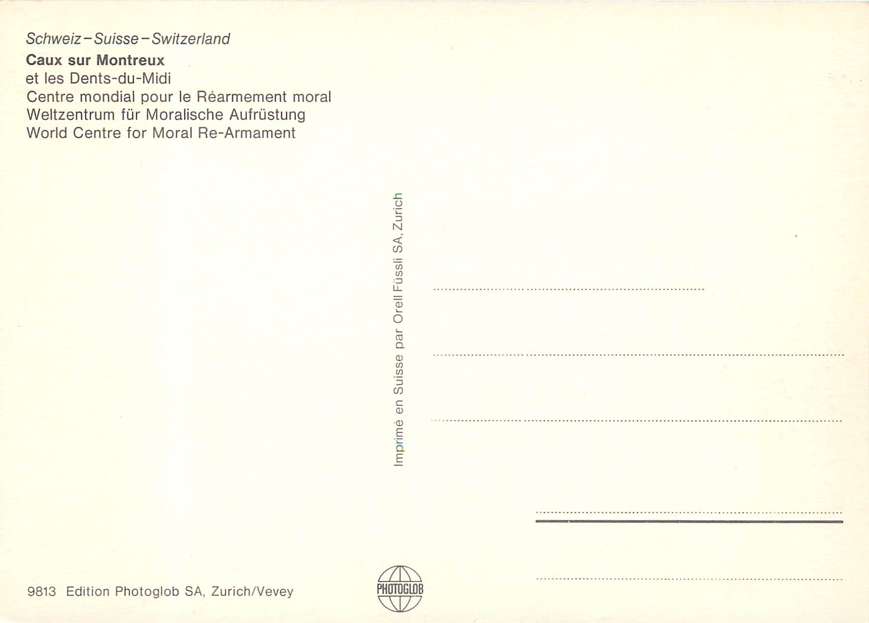 CPM Schweiz Caux sur Montreux et les Dents du Midi Centre mondial pour le Rearment moral — Rückseite
