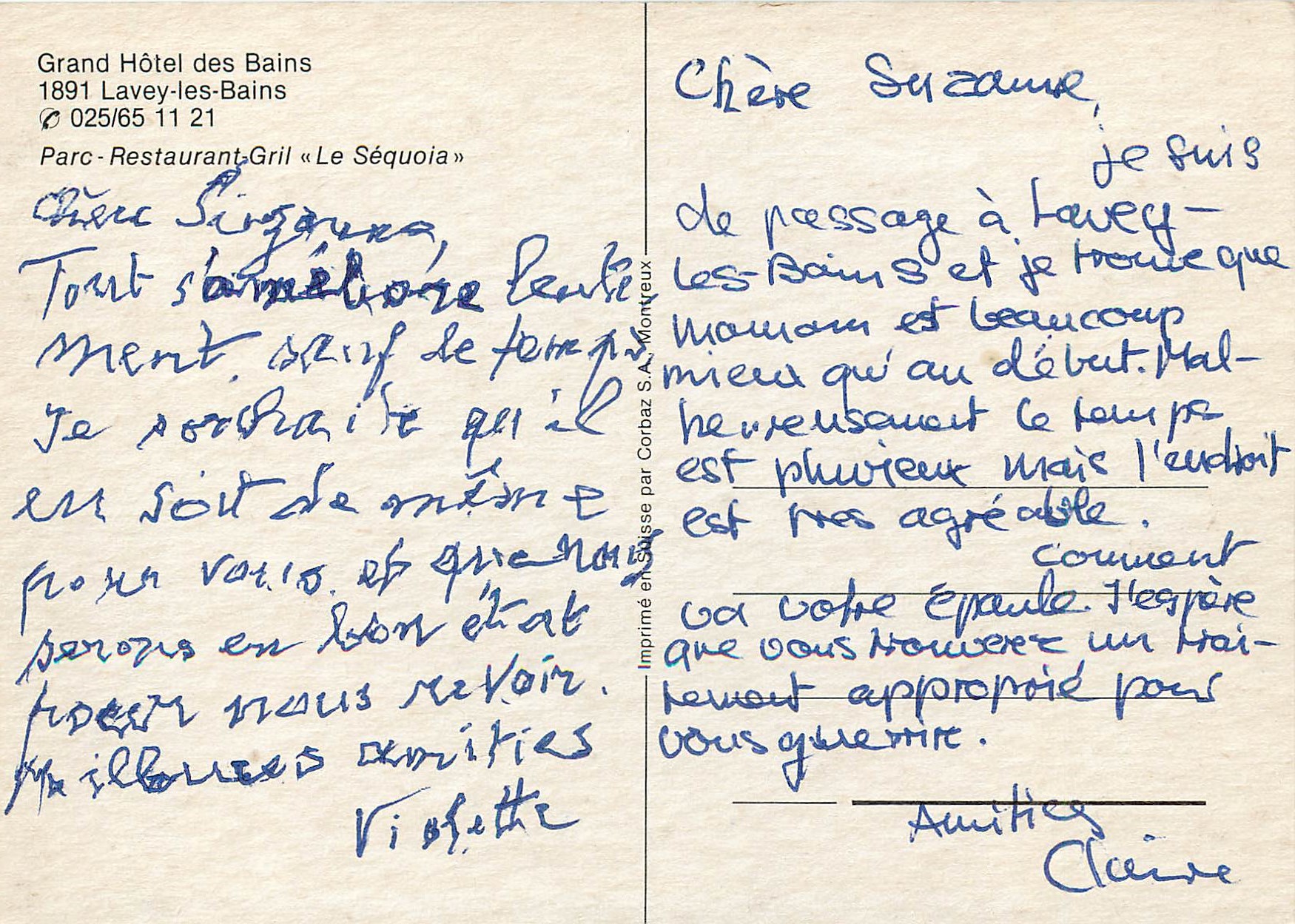 CPM Grand Hotel des Bains Lavey les Bains Parc Restaurant Gril — Rückseite