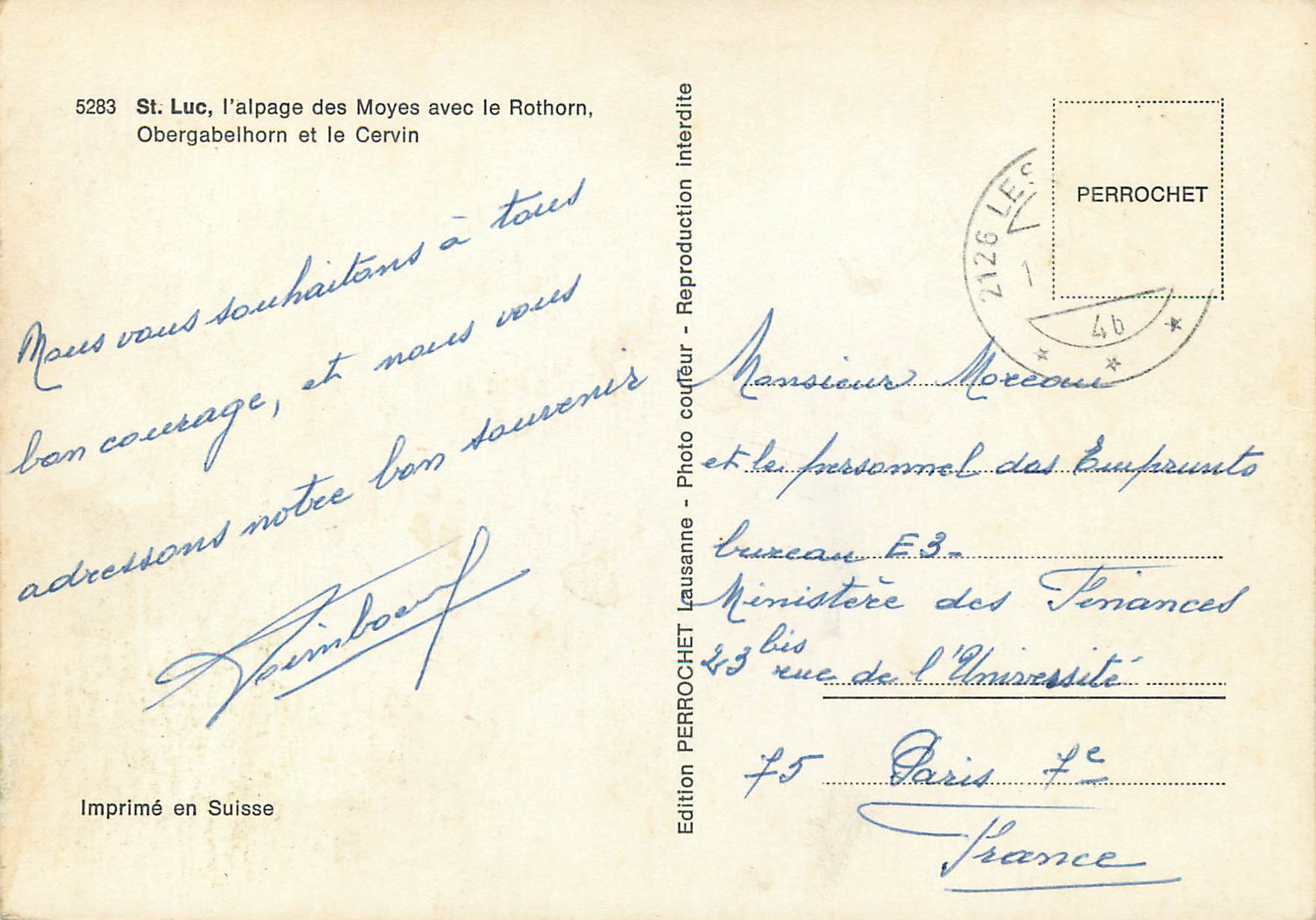 CPM St Luc l Alpage des Moyes avec le Rothorn Obergabelhorn et le Carvin — Rückseite