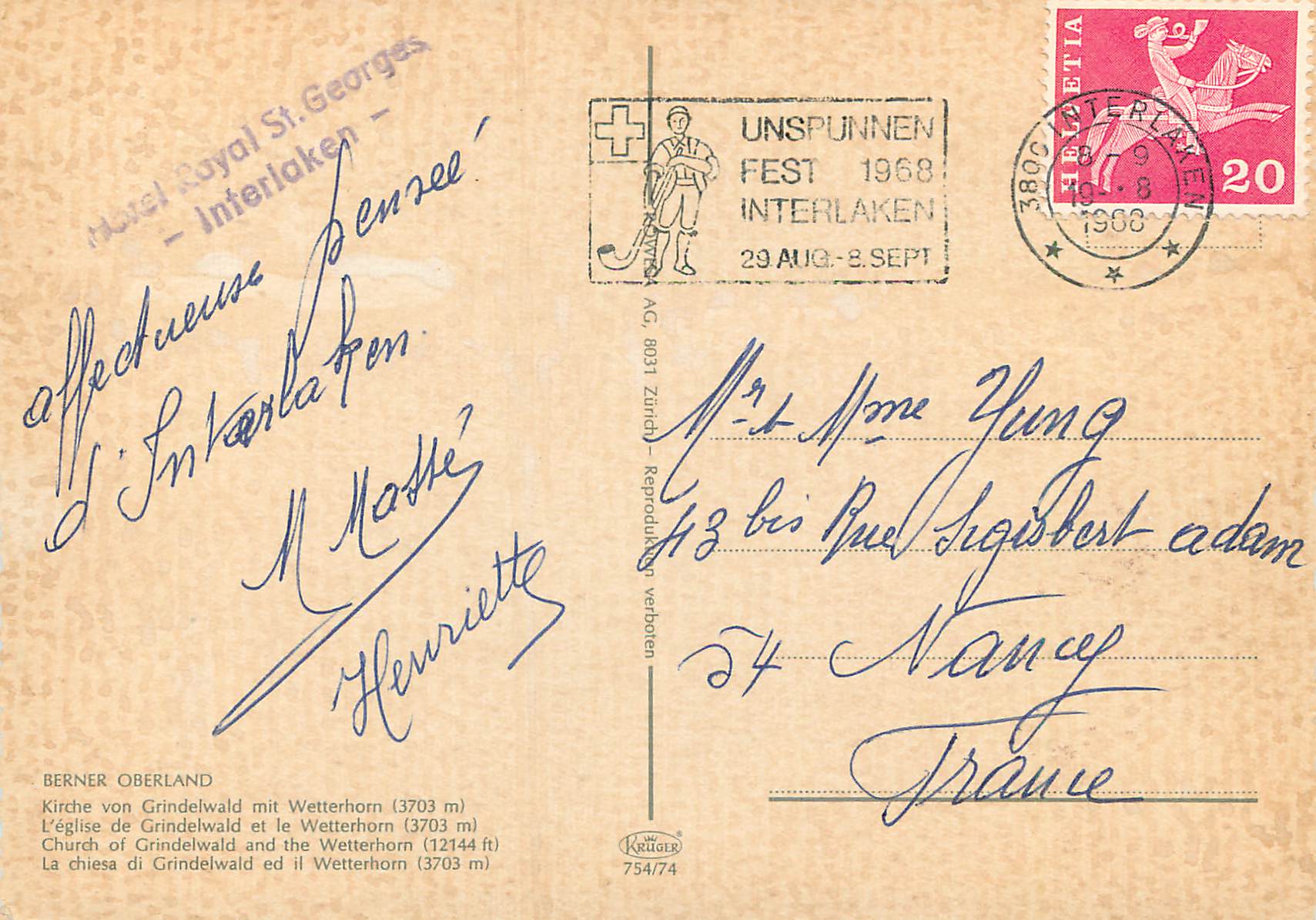 CPA Berner Oberland L eglise de Grindelwad et le Wetterhorn — Back