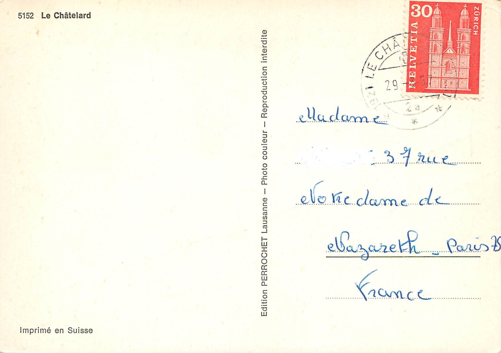 CPA Le Chatelard — Rückseite