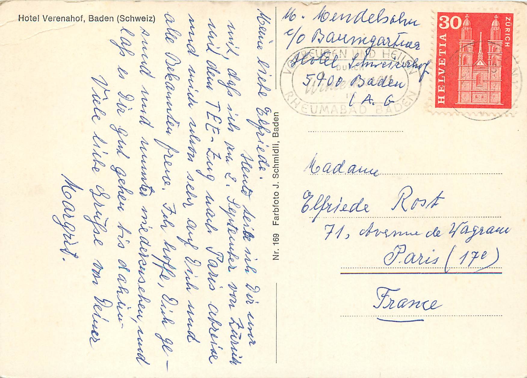CPA Hotel Verenahof Baden Schweiz — Back