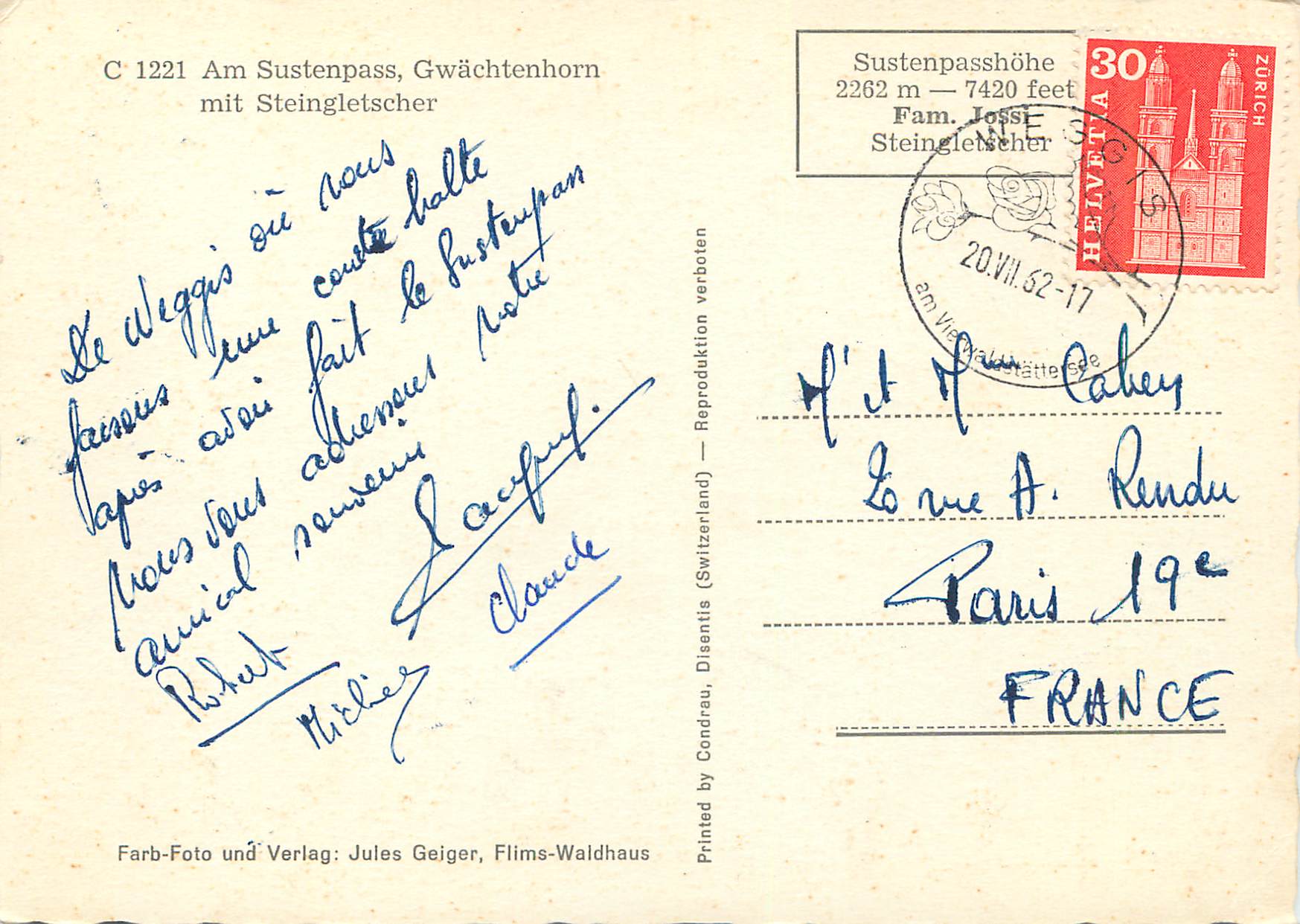 CPA Am Sustenpass Gwachtenhorn mit Steingletscher — Back