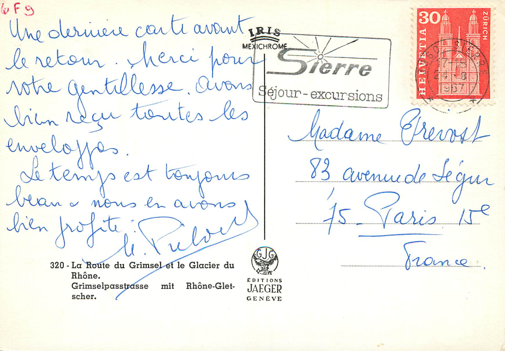 CPM La Route du Grimsel et le Glacier du Rhone — Back