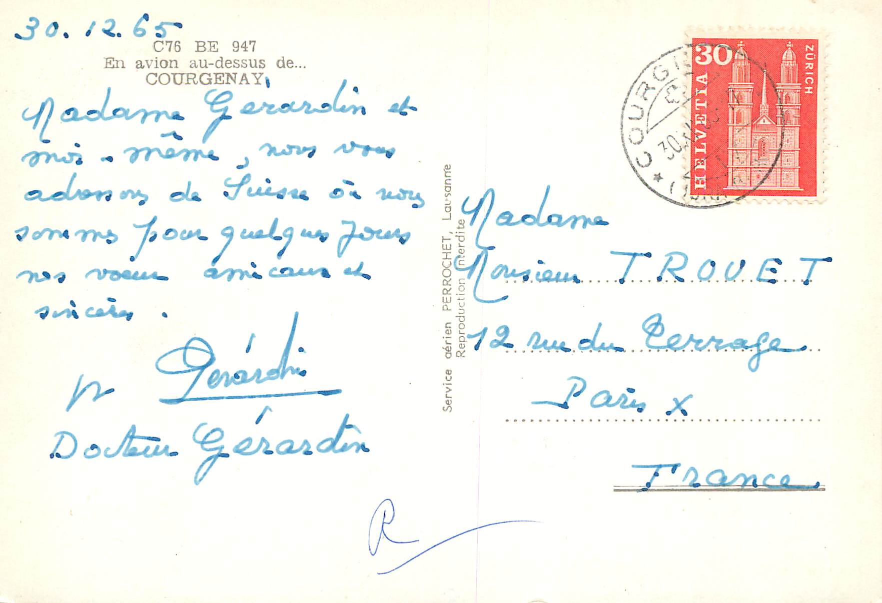 Courgenay — vue aérienne — Service cérian PERROCHET, Lausanne — Rückseite