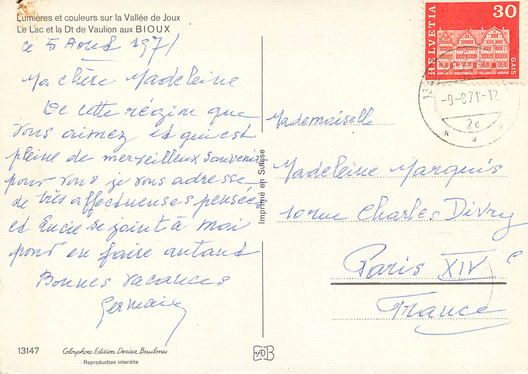 CPM Lumieres et couleurs sur la Vallee de Joux Le Lac et la Dt de Vaulion aux Bioux — Back