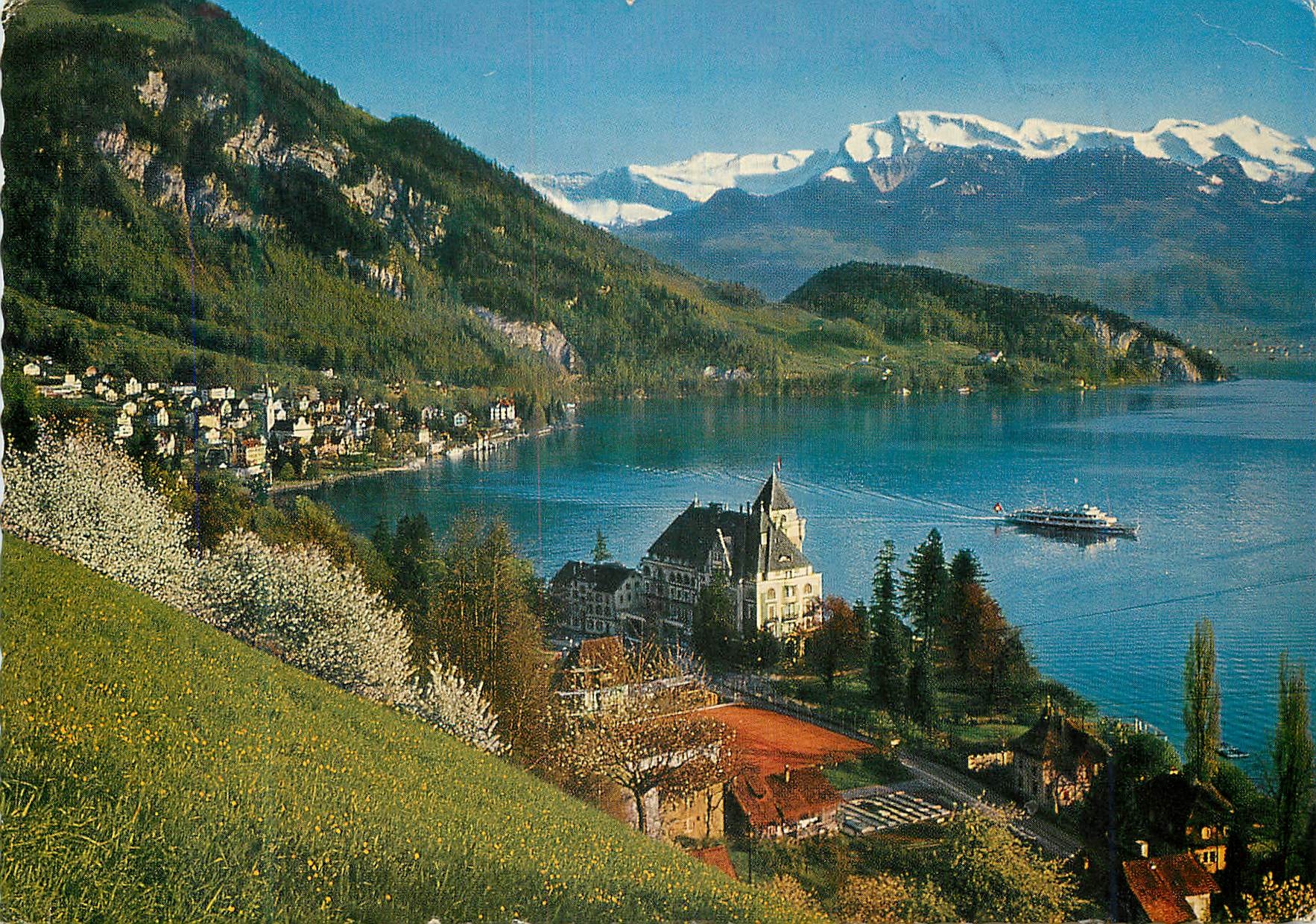 Vitznau am Vierwaldstättersee — Park-Hotel und Nidwaldner Alpen — Druck EPS Nr. 3095