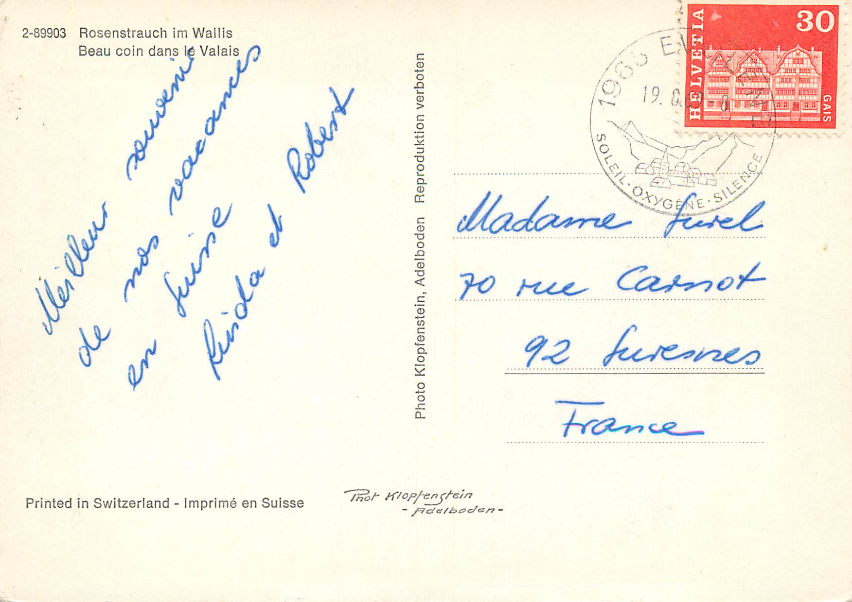 CPM Rosenstrauch im Wallis Beau coin dans le Valais — Rückseite