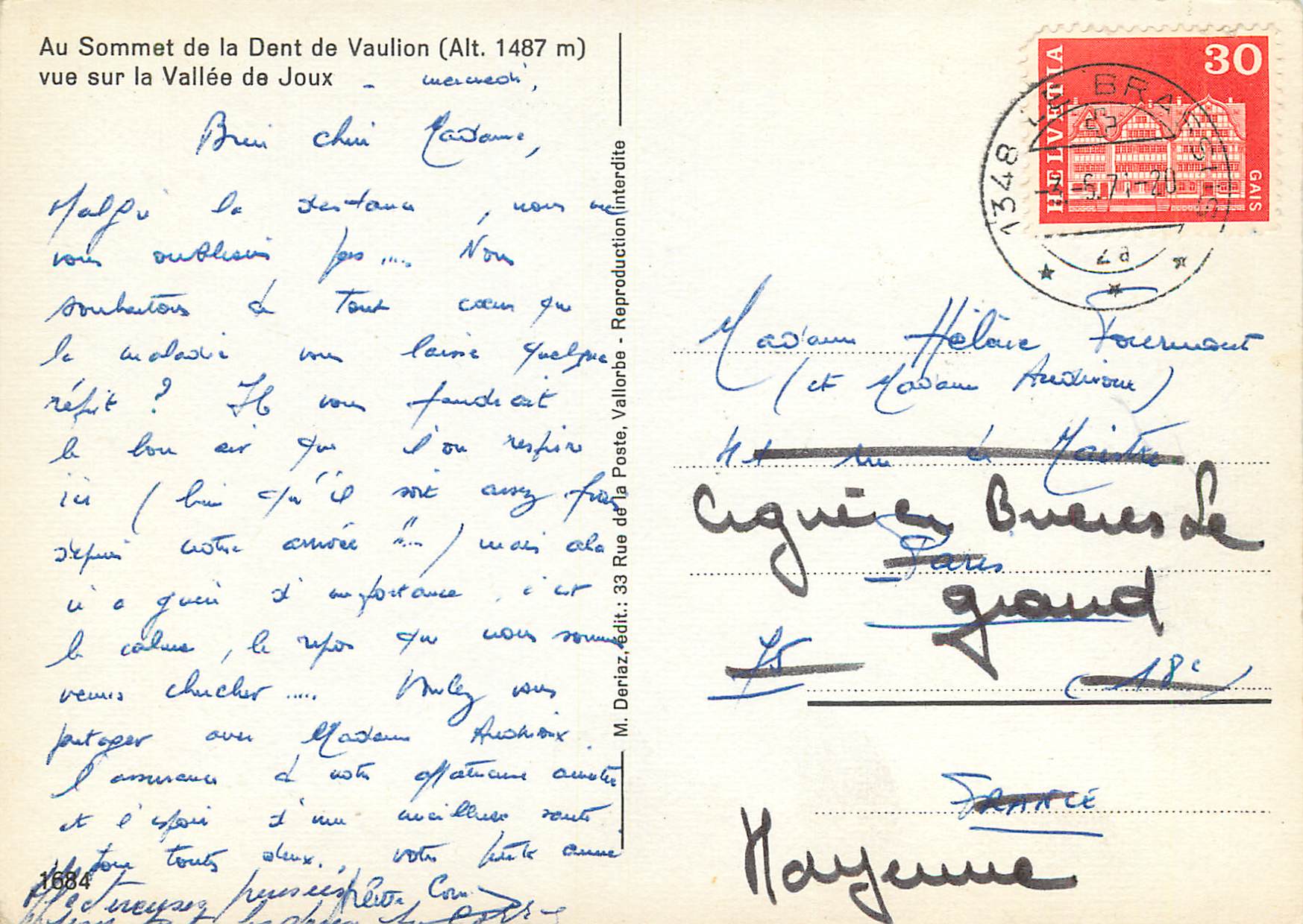 CPM Au Sommet de la Dent de Vaulion vue sur la Vallee de Joux — Rückseite