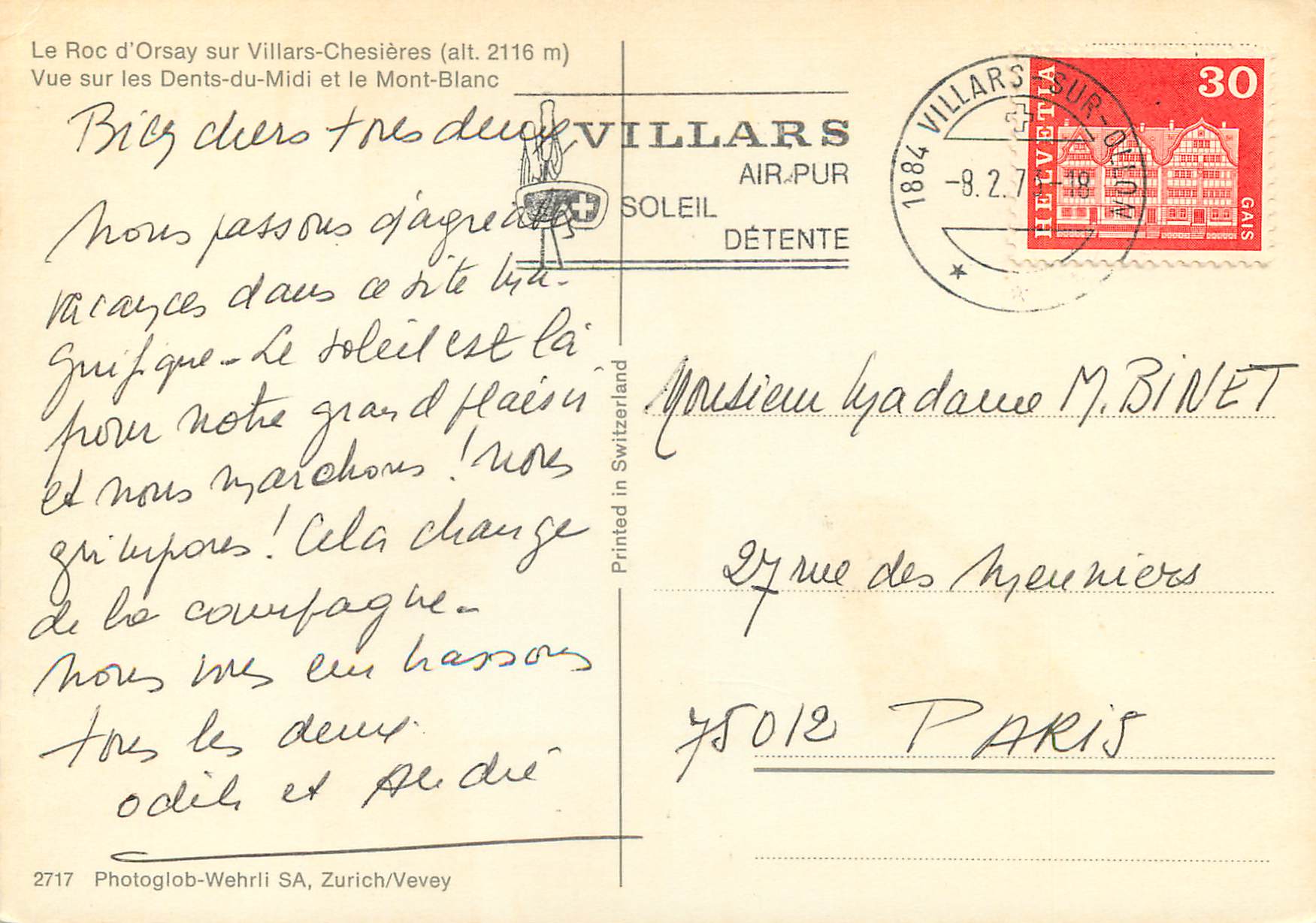 CPM Le Roc d Orsay sur Villars Chesieres Vue sur les Dents du Midi et le Mont Blanc — Rückseite