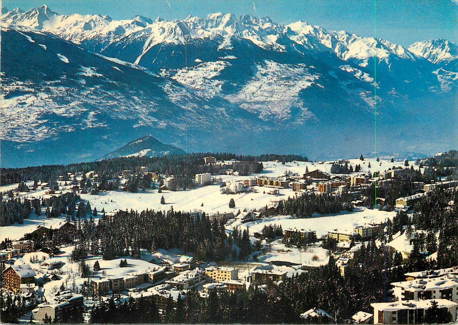 CPM Les deux Stations du Haut Plateau et les Alpes valaisanns vues de la Tour de Super Crans