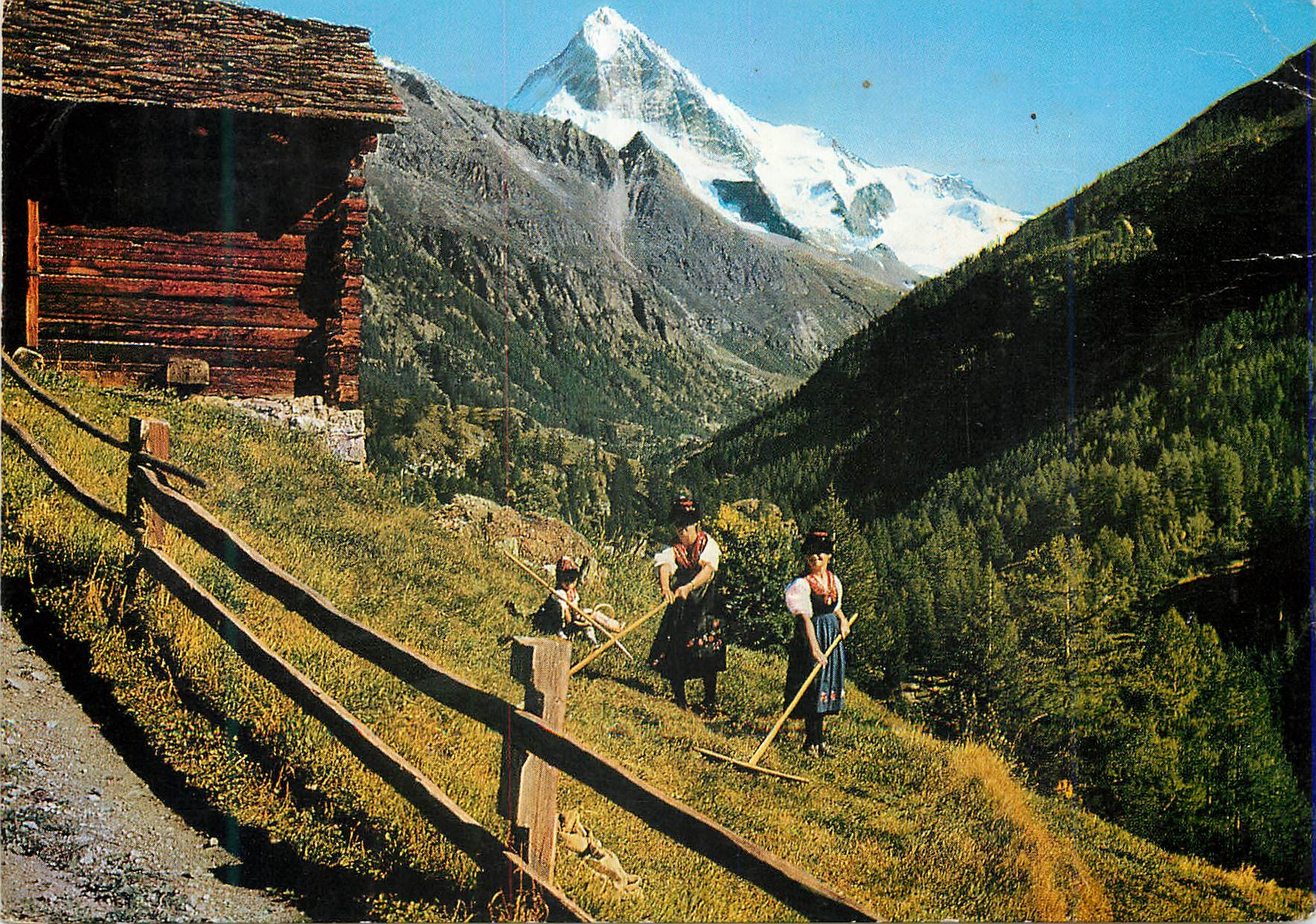 CPM Les Hauderes avec les valaisannes en costumes et la Dent Blanche
