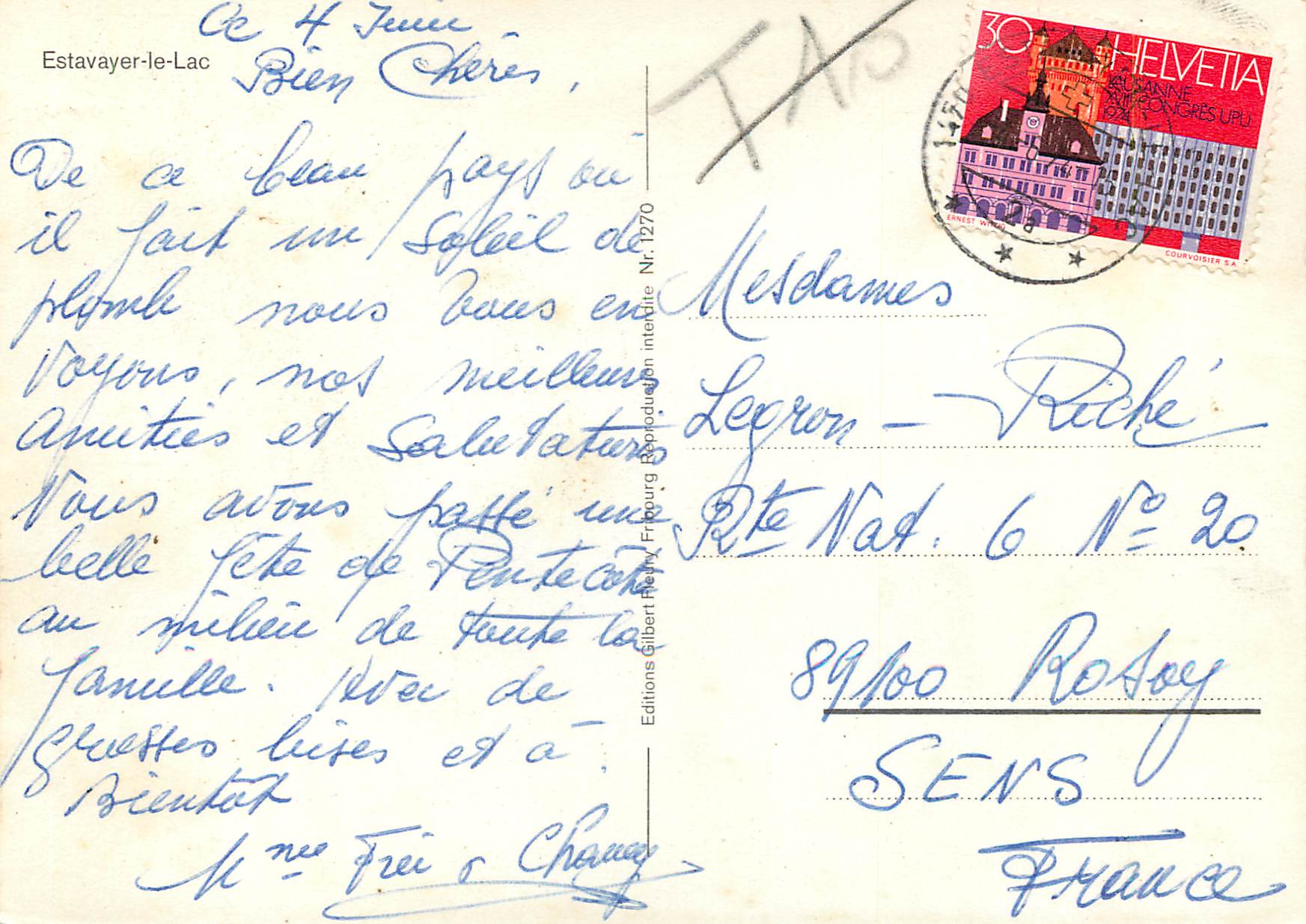 CPM Estavayer le Lac — Verso
