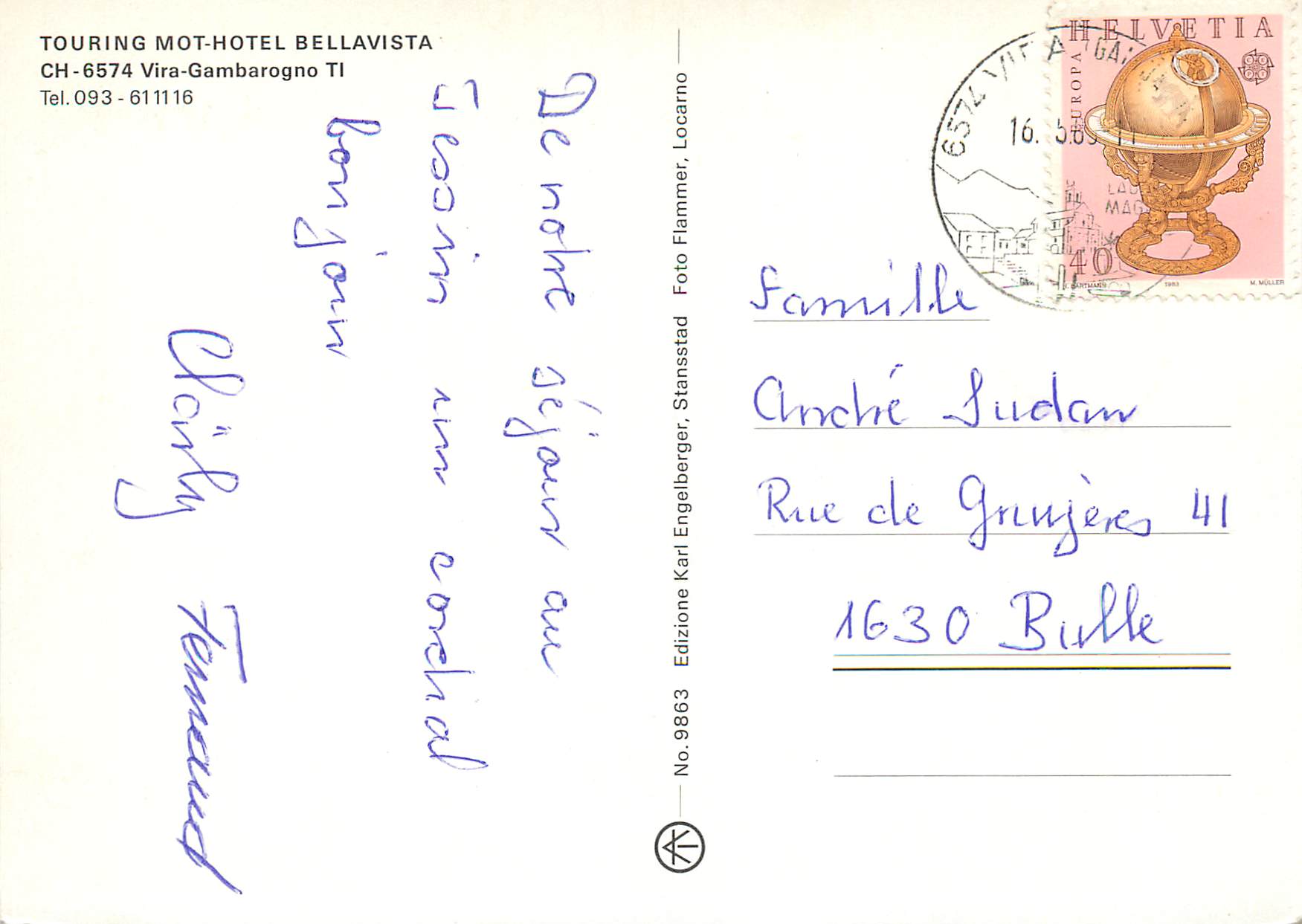 CPM Touring mot Hotel Bellavista Vira Gambarogno — Rückseite