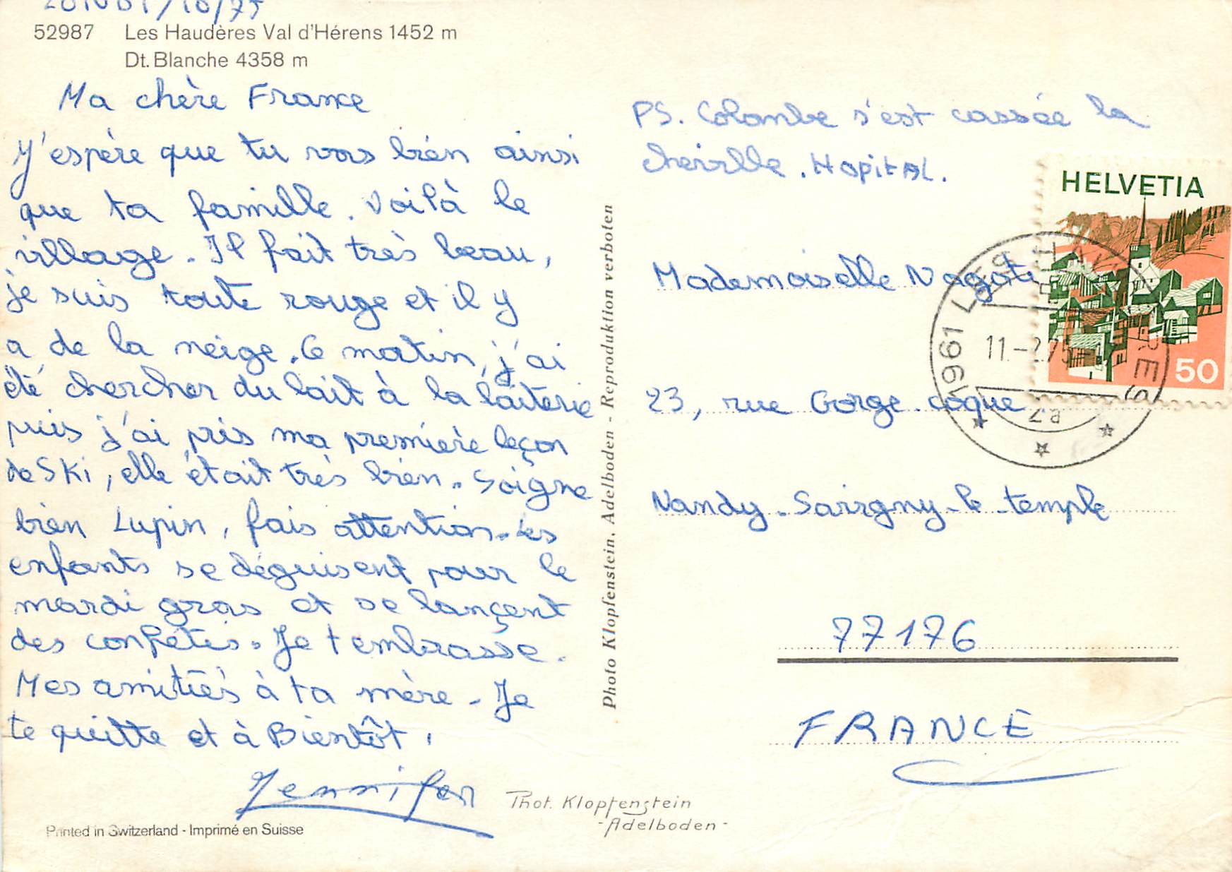 CPM Les Hauderes Val d Herens Dt Blanche — Rückseite