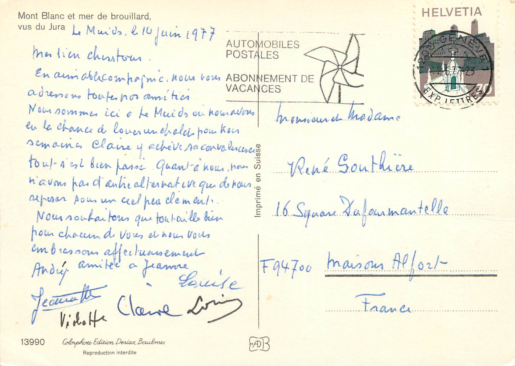 CPM Mont Blanc et mer de brouillard vus du Jura — Rückseite