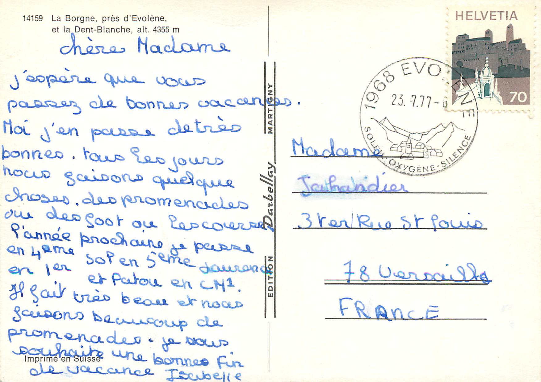 CPM La Borgne pres d Evolene et la Dent Blanche — Rückseite