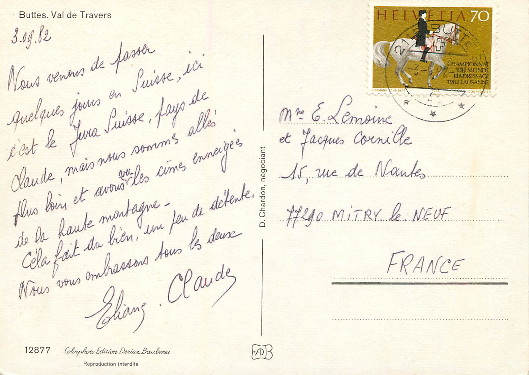 CPM Buttes Val de la Travers — Rückseite