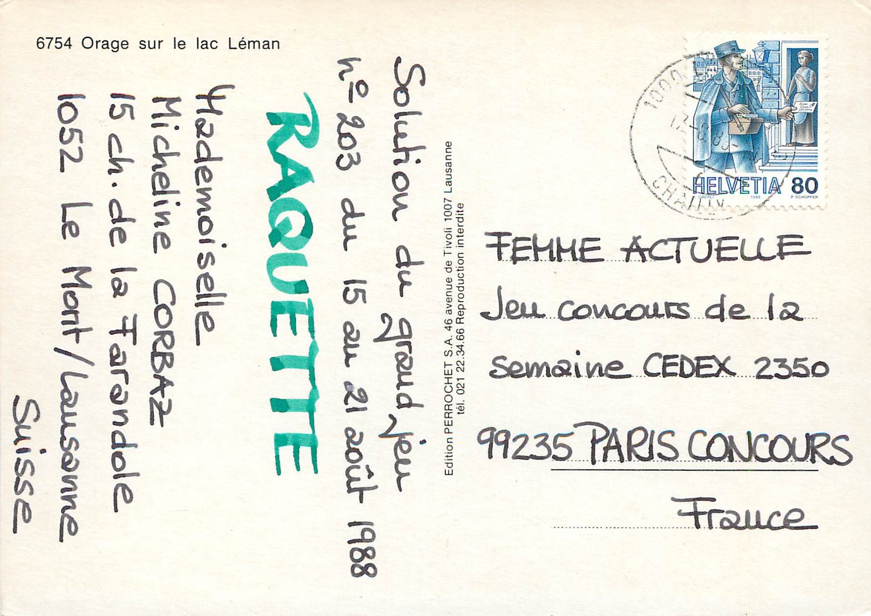 CPA Orage sur le lac Leman — Verso