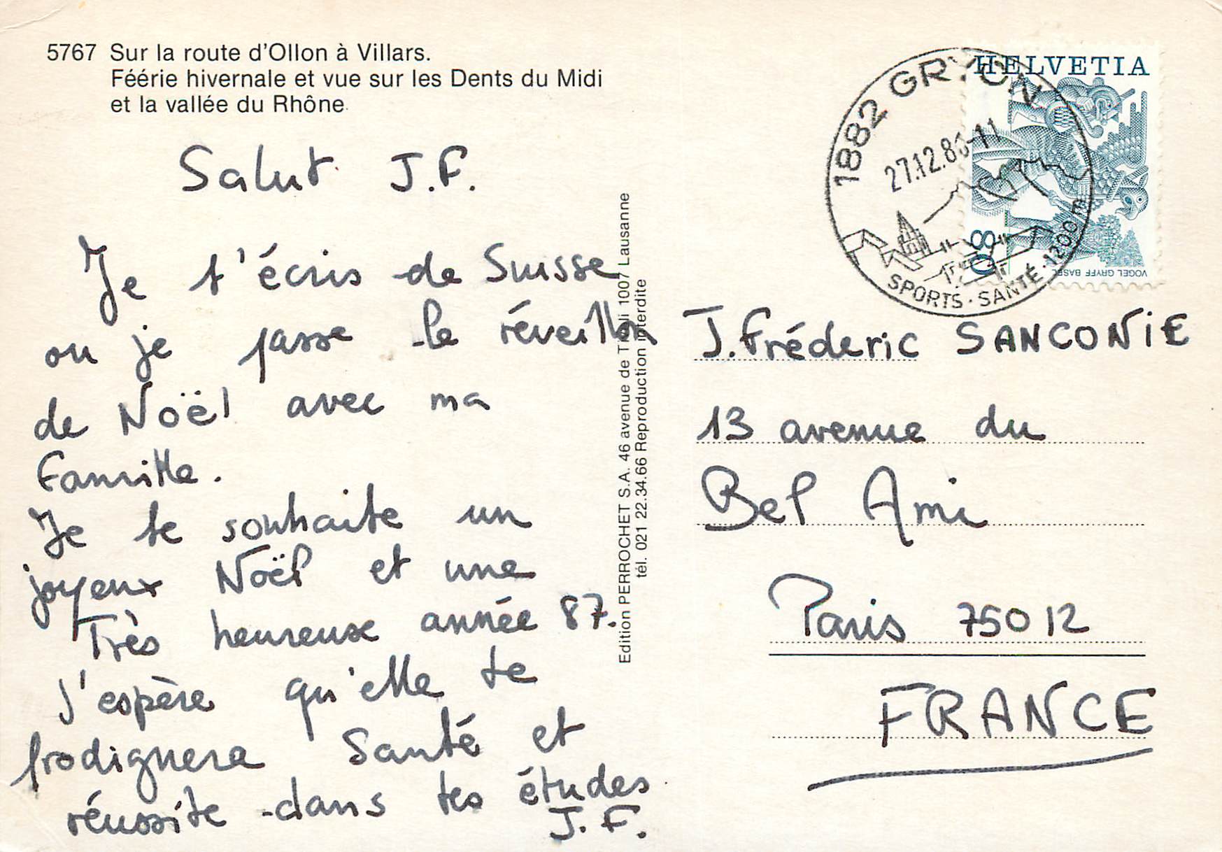 CPA Sur la route d Ollon a Villars Feerie hivernale et vue sur les Dents du Midi et la vallee du Rhone — Rückseite