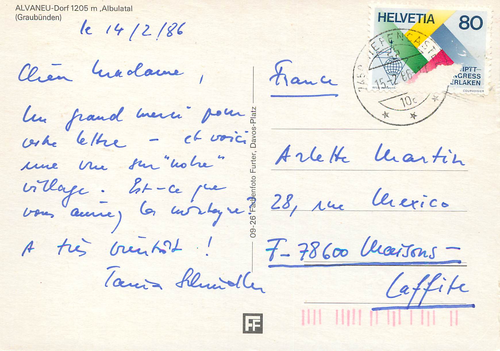 CPA Alvaneu Dorf Albulatal Graubenden — Back