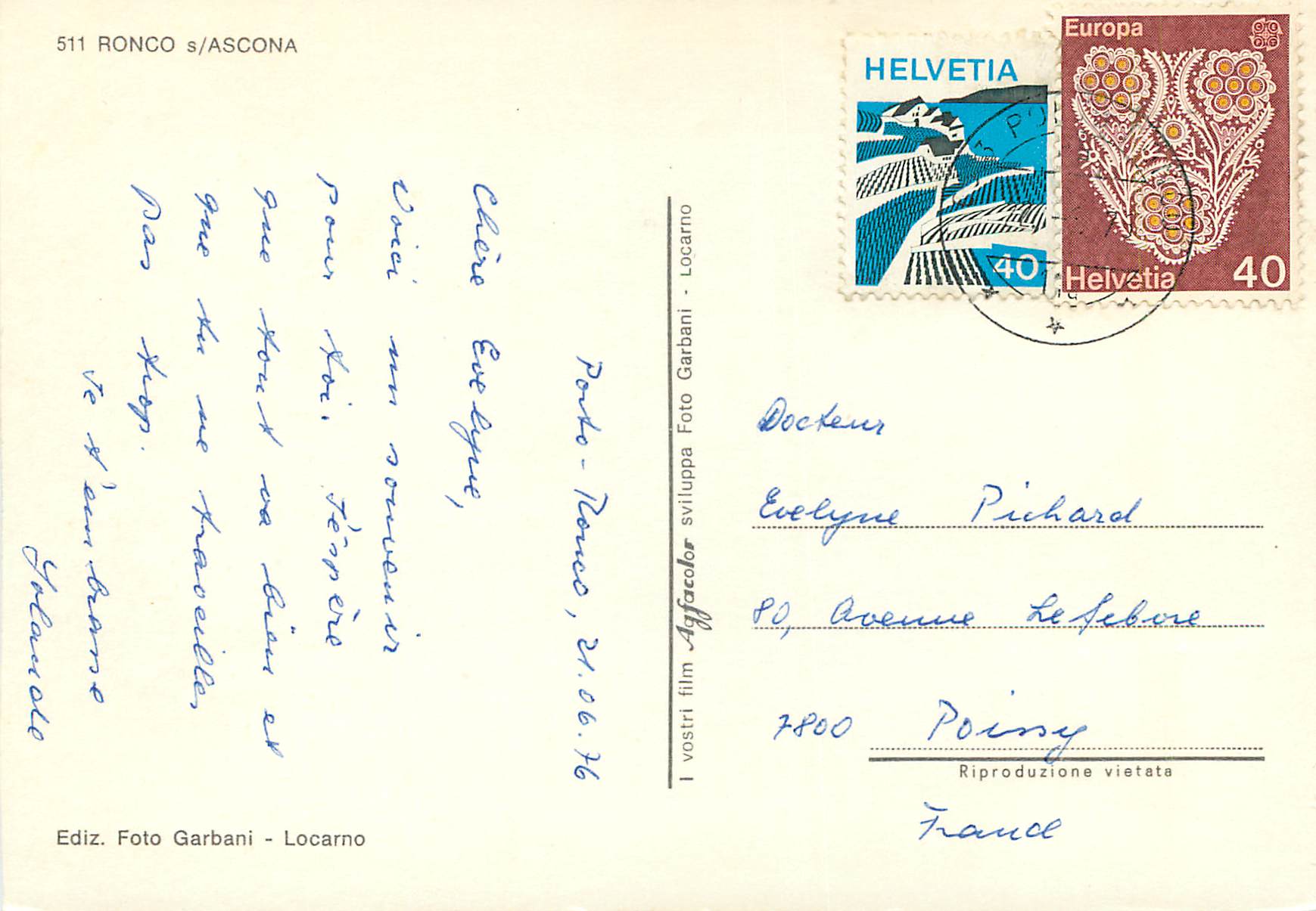 CPA Ronco Ascona — Verso