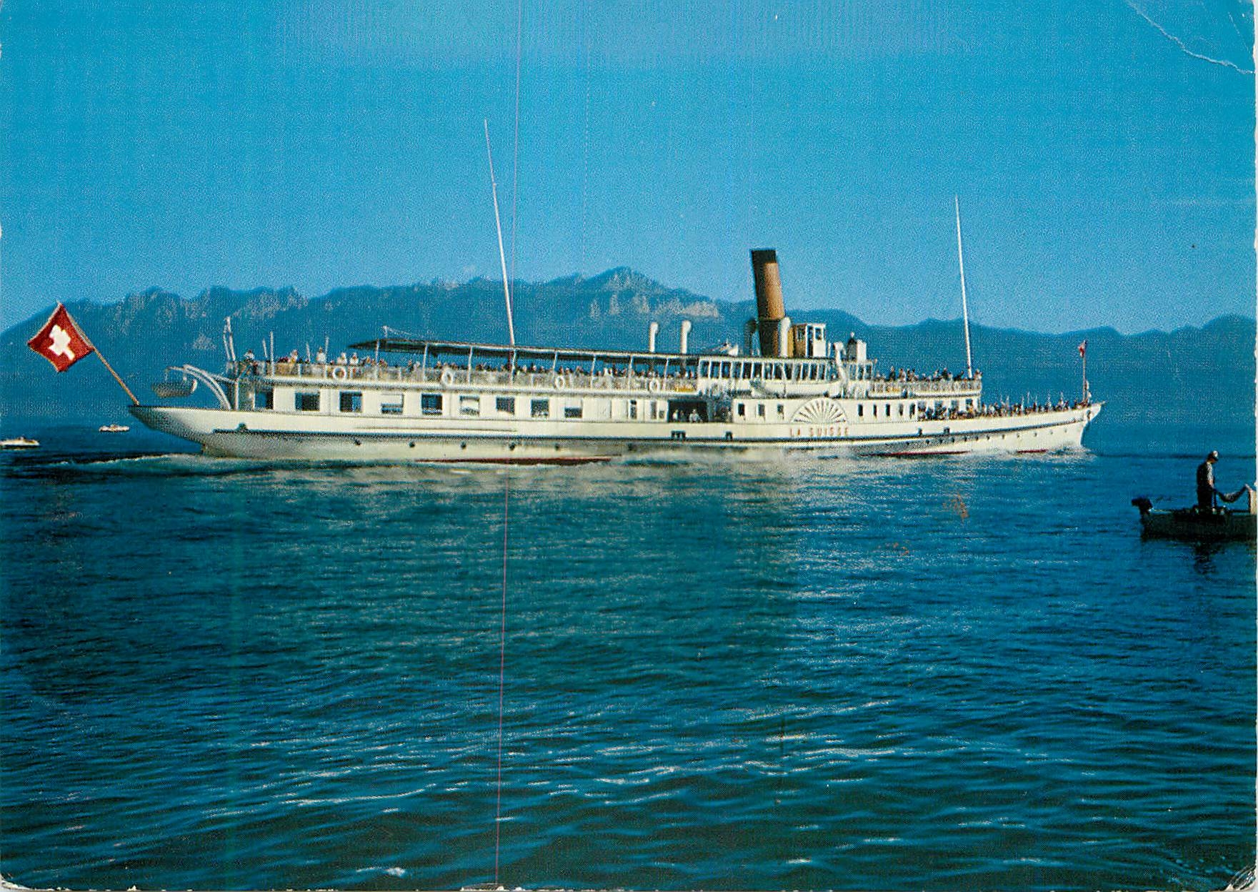 CPA Lac Leman La Suisse de la C g n passagers restaurant a bord Bateau