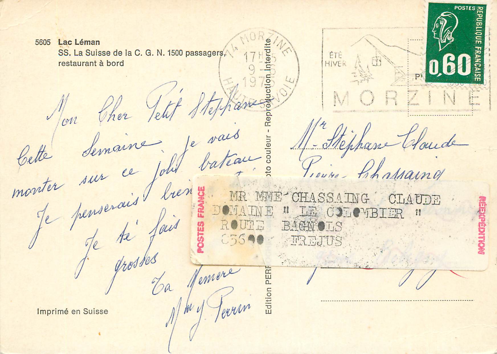 CPA Lac Leman La Suisse de la C g n passagers restaurant a bord Bateau — Back