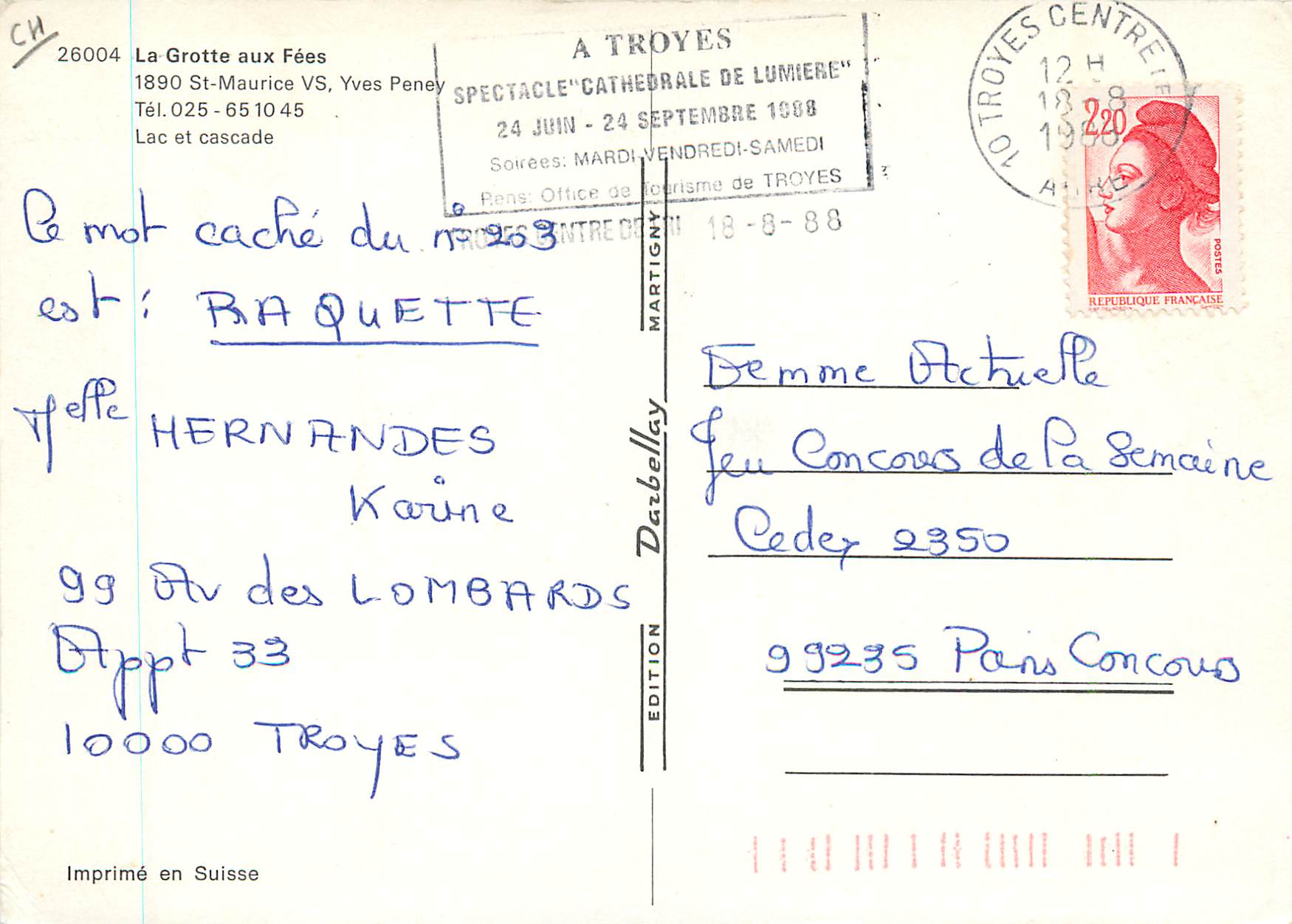 CPA La Grotte aux Fees St Maurice Vs Yves Peney Lac et cascade — Rückseite