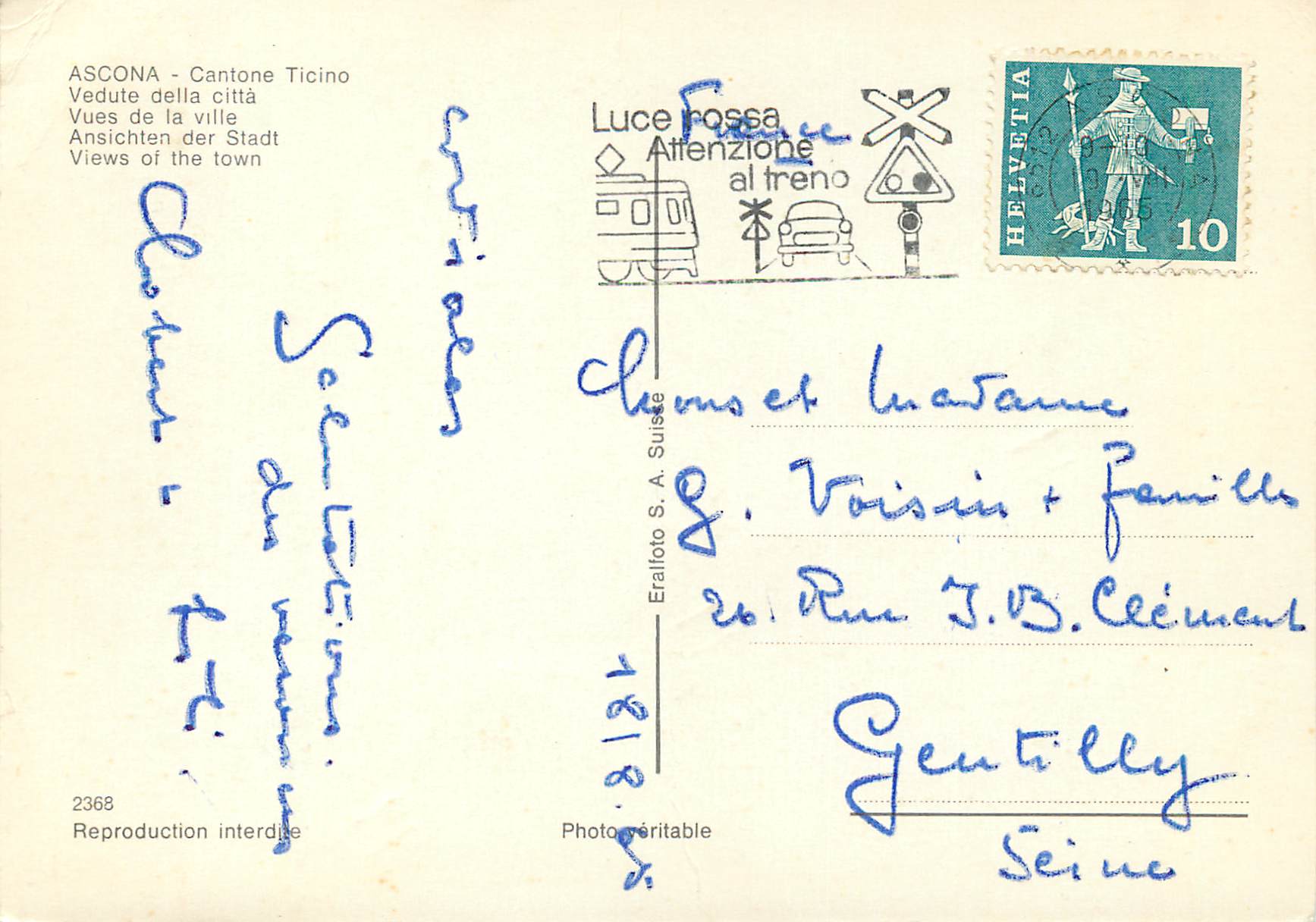 CPM Vues de la ville Ascona — Verso