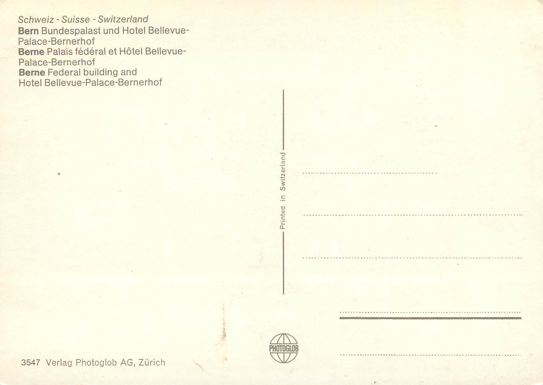 CPM Palais federal et Hotel Bellevue-Palace-Bernerhof — Rückseite
