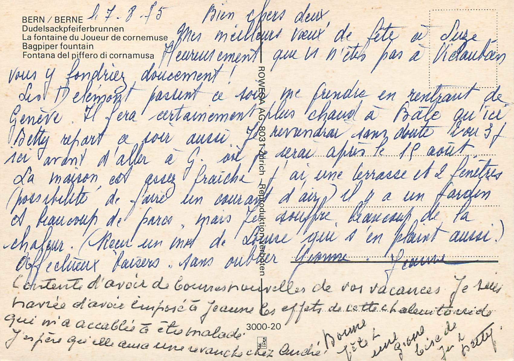 CPM Berne-La fontaine du joueur de cornemuse — Rückseite