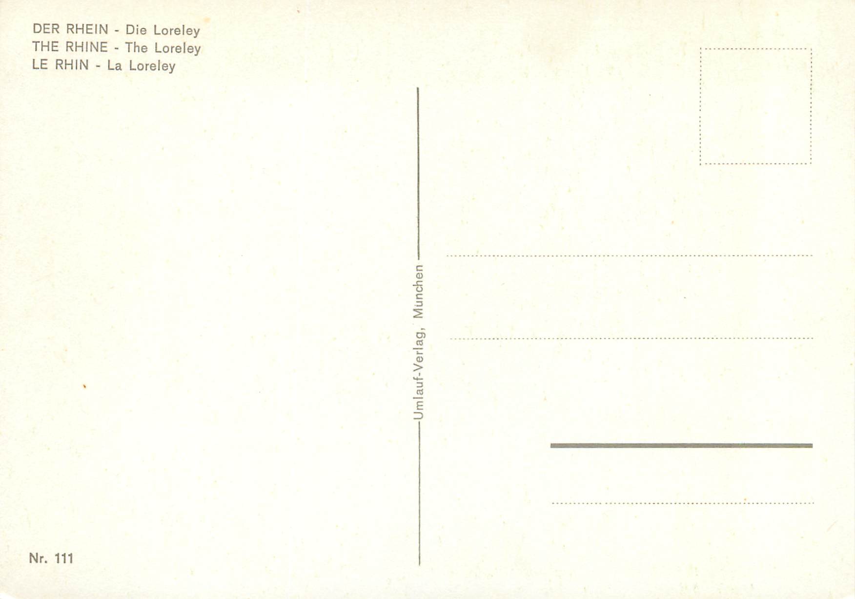 Le Rhin - La Loreley — Umlauf-Verlag, München, n° 111 — Back