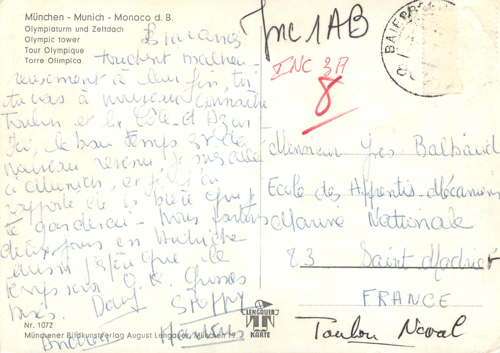 CPM Tour Olympique Jeux Olympiques 1972 — Rückseite