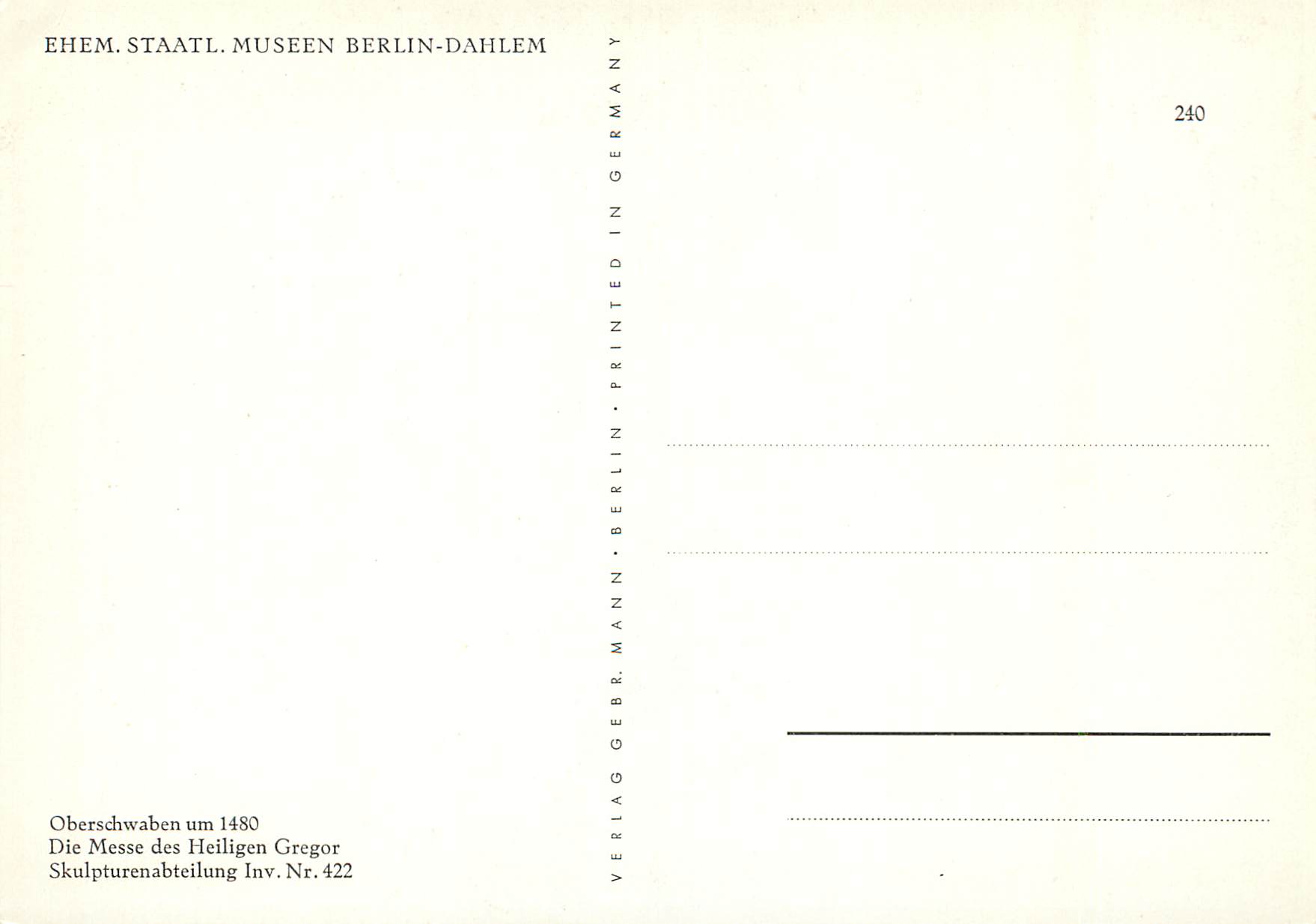 CPM Die Messe des Heilingen Gregor Berlin-Dahlem museum — Rückseite