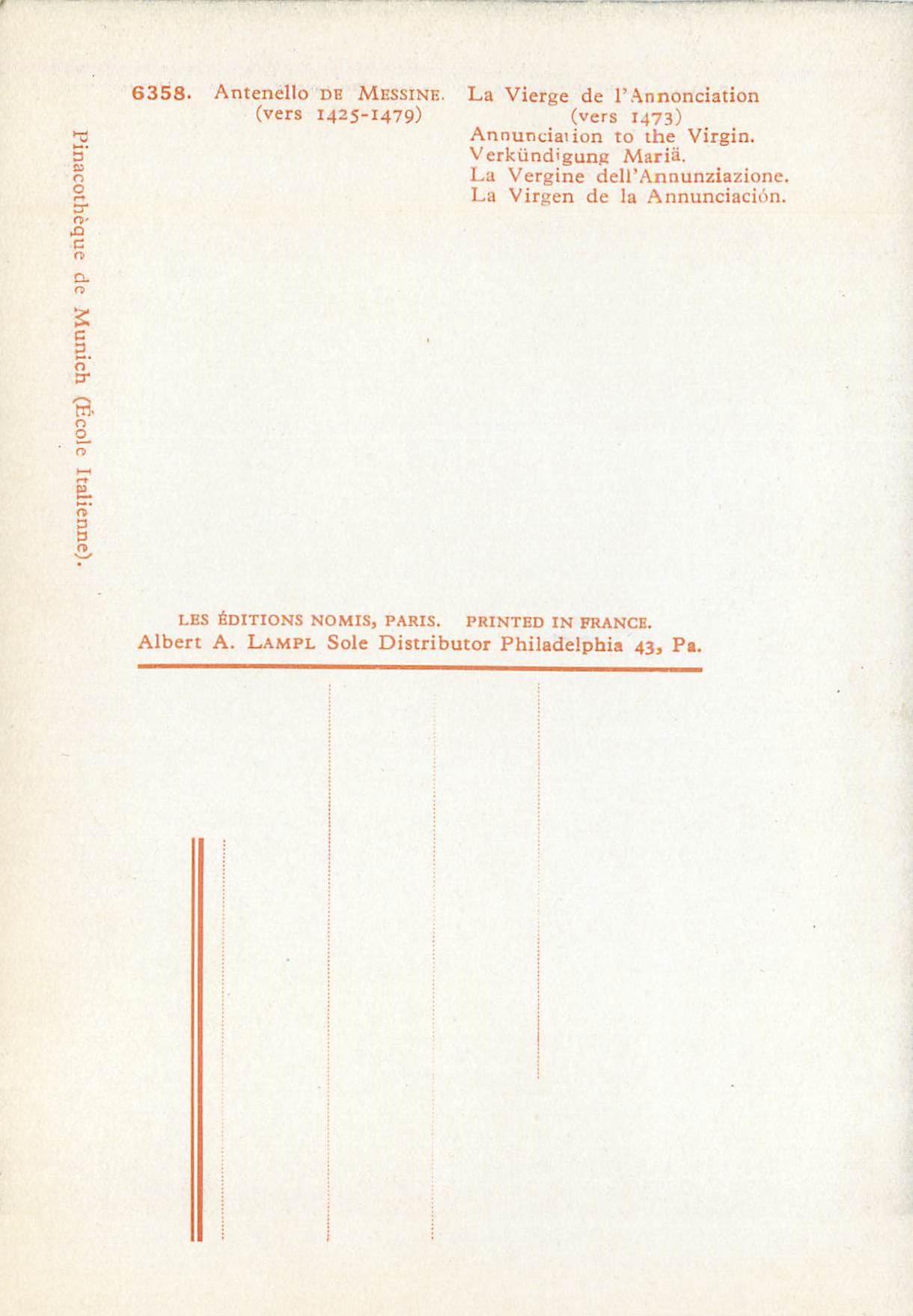 CPM Vergine de Amounxiazione — Verso