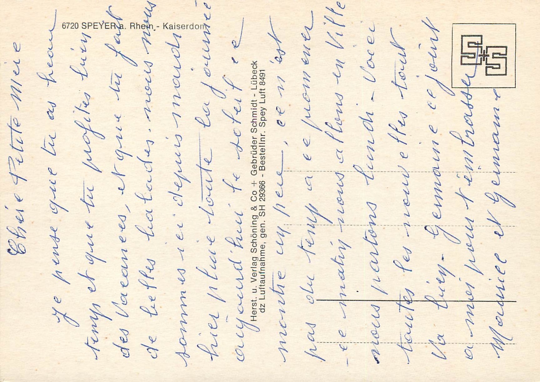 Speyer - Cathédrale et Rhin — éditeur Speyer a. Rhein - Kaiserdom — Verso