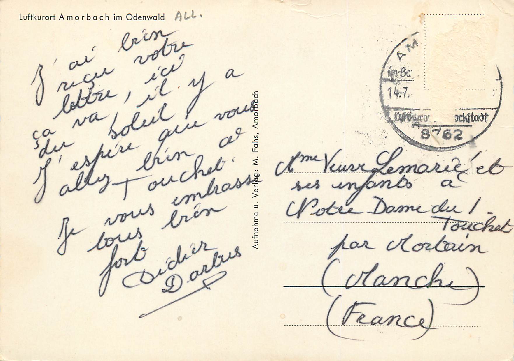 CPM Luftkurort Amorbach — Rückseite