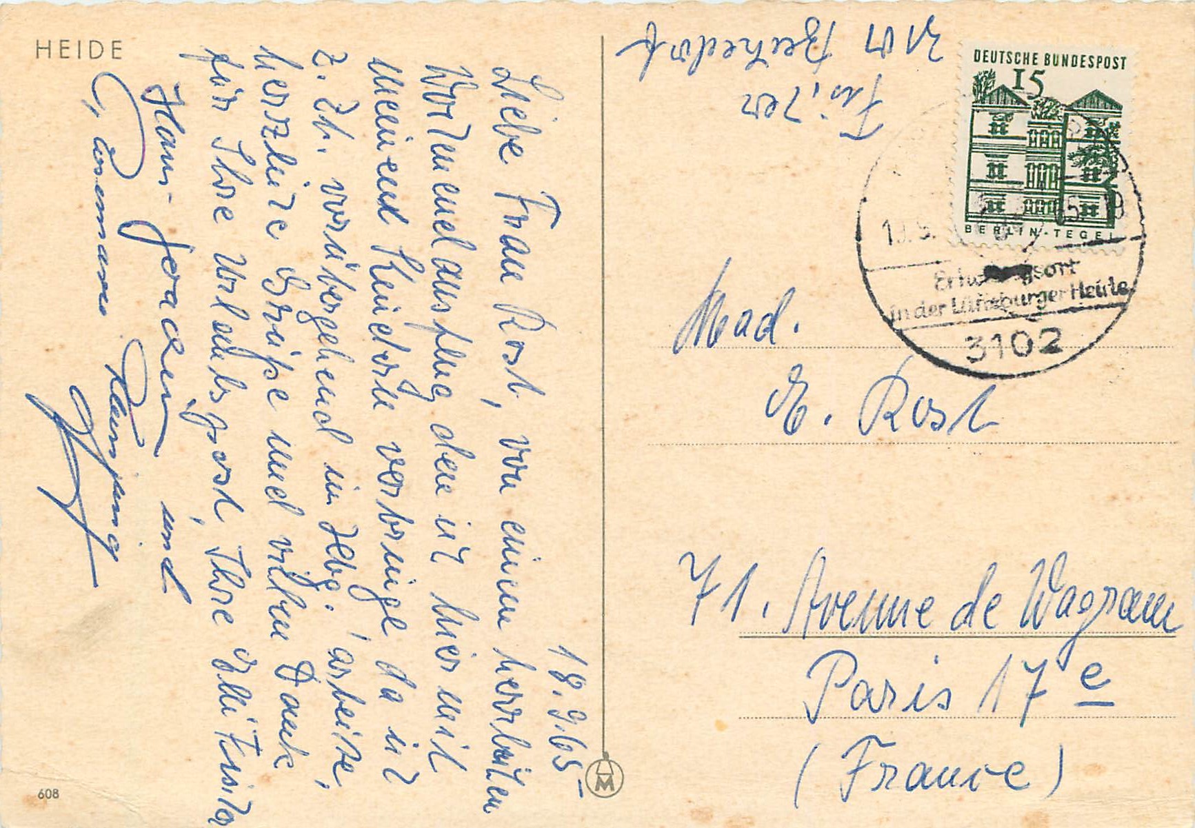 Heide — Vue de la forêt de la Heide — éditeur Heide, n° 608 — Rückseite
