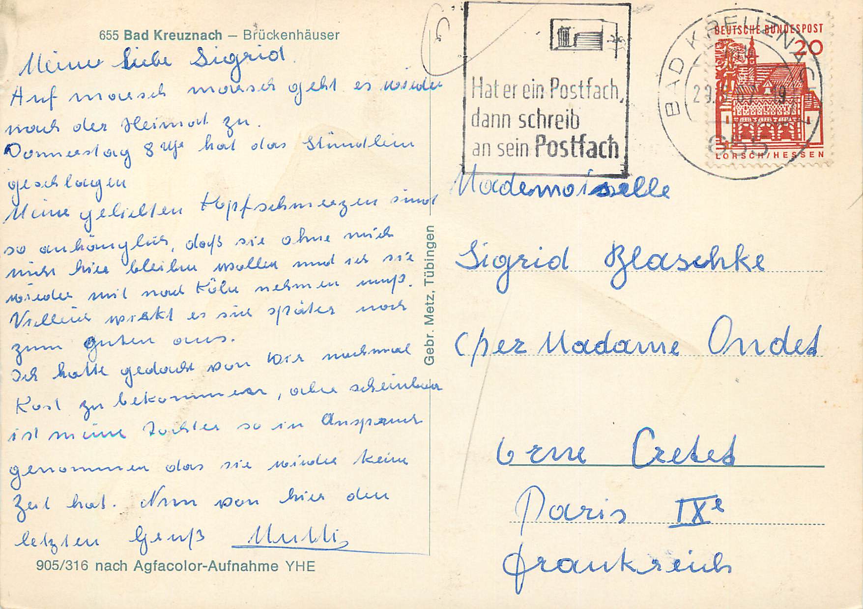 Bad Kreuznach — Brückenhäuser — Gebr. Metz, Tübingen — Verso