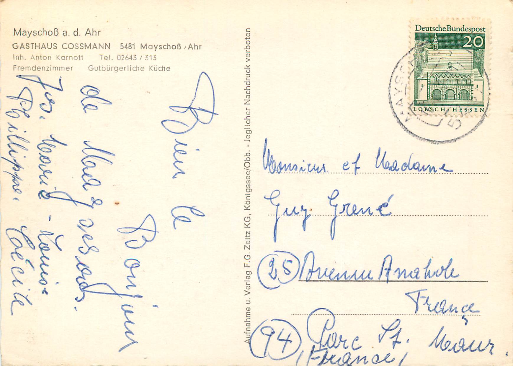 CPM Gasthaus Cossmann — Verso