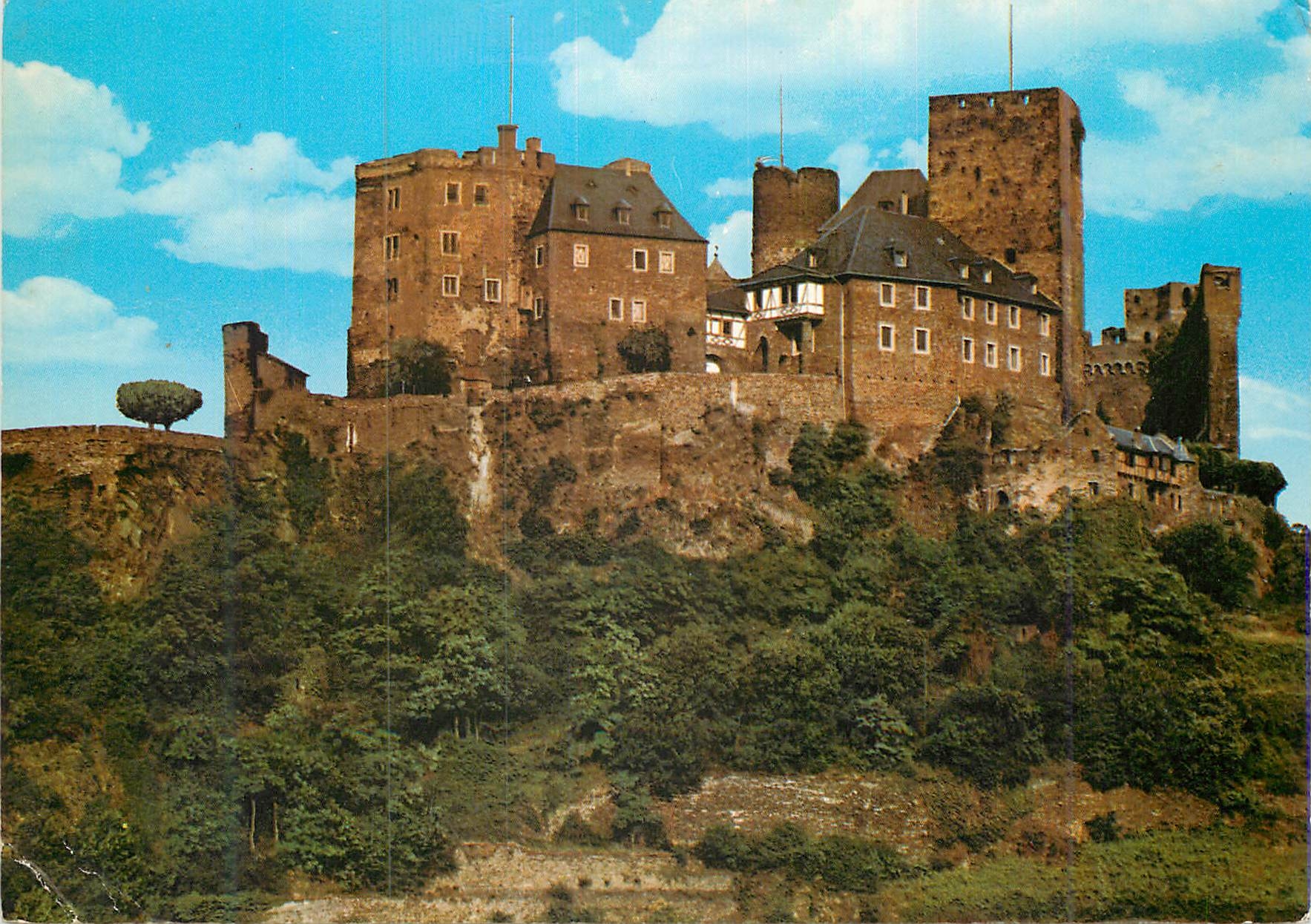 Schönburg bei Oberwesel am Rhein — château médiéval sur falaise — éditeur Schöning & Co. n°34