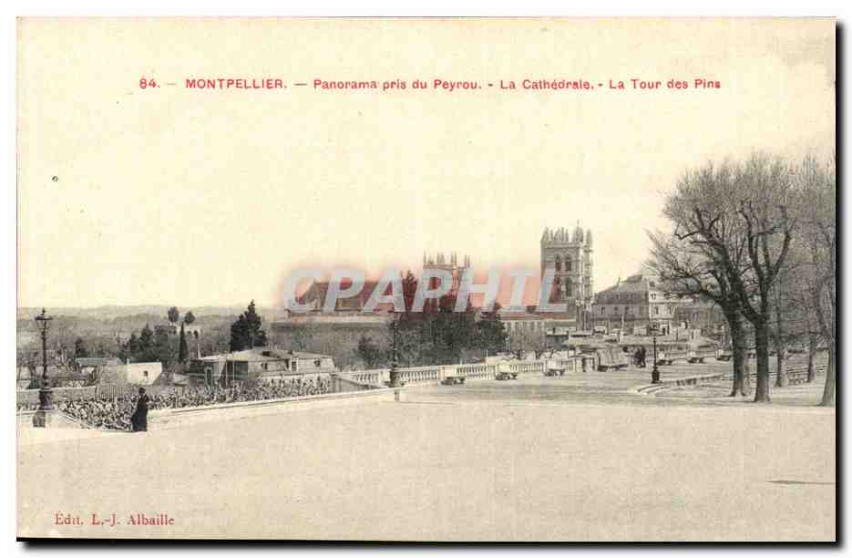 Montpellier CPA Panorama pris du Peyrou La cathedrale La tour des pins