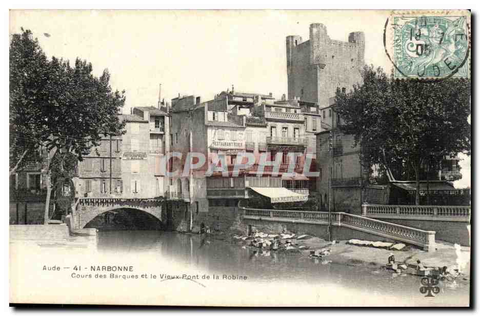 Narbonne — Cours des Barques et le Vieux Pont de la Robine — éditeur non visible