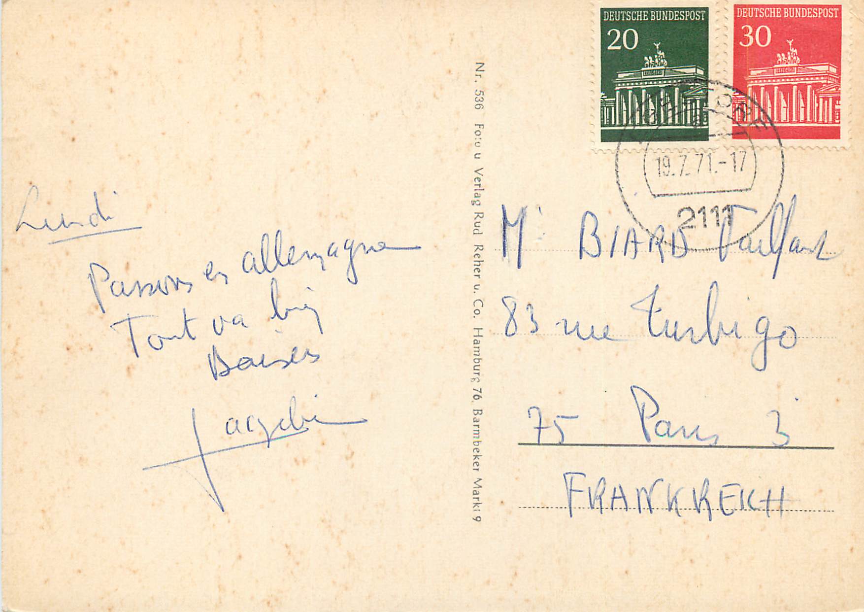 Lüneburger Heide — Heidschnucken, Pierre Freemann, Doline de pierre — Foto u. Verlag Rud. Rether u. Co., Hamburg — Rückseite
