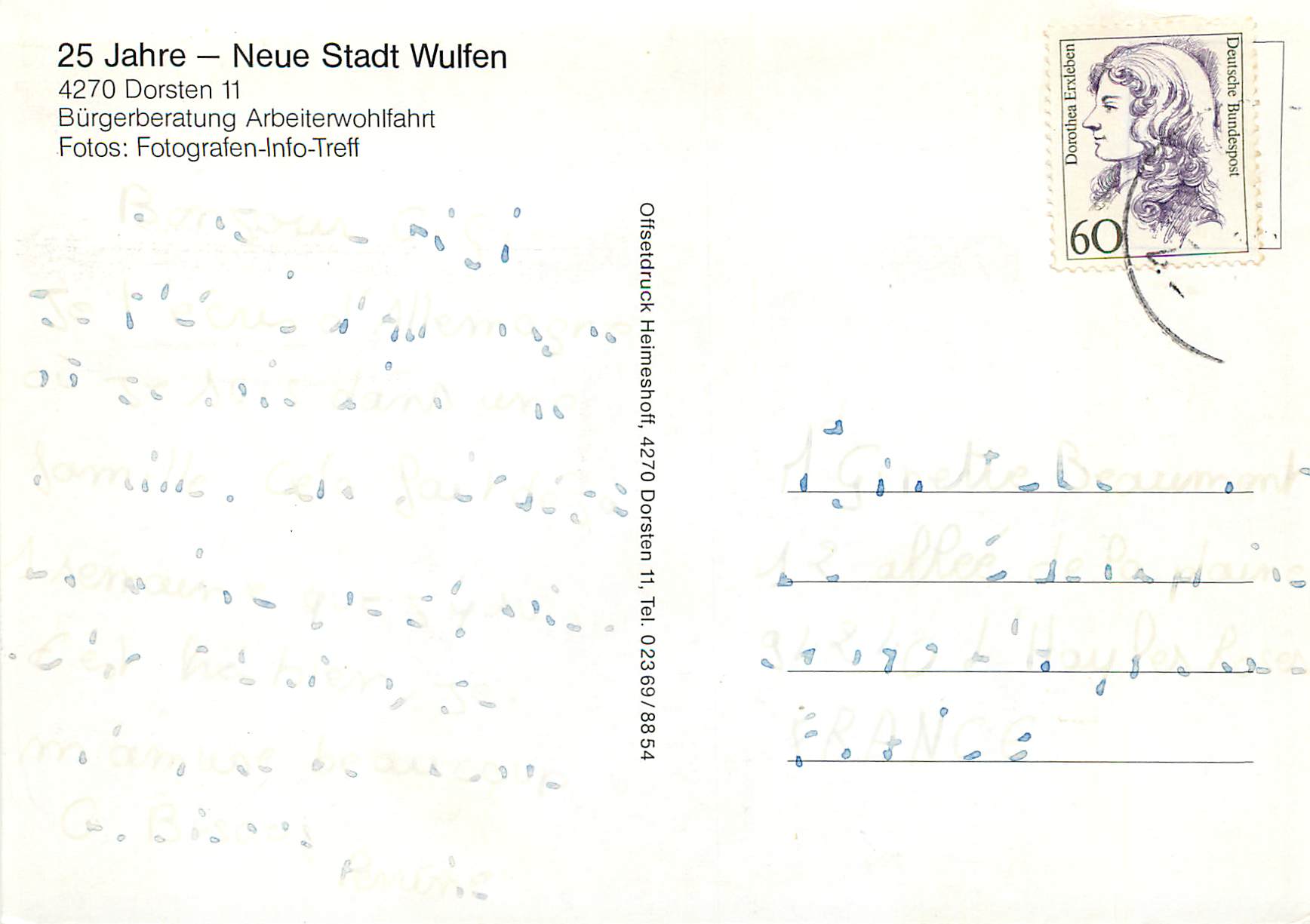 CPM Jahre-Neue Stadt Wulfen — Rückseite