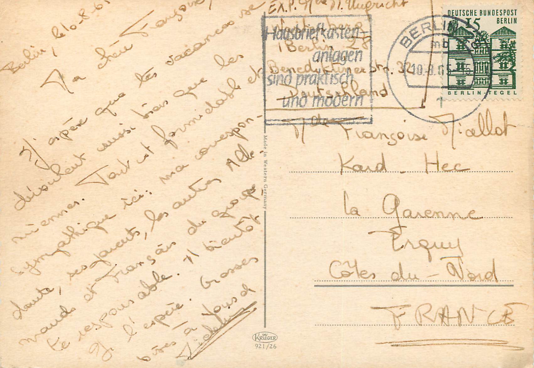 CPA Berlin Avion — Verso