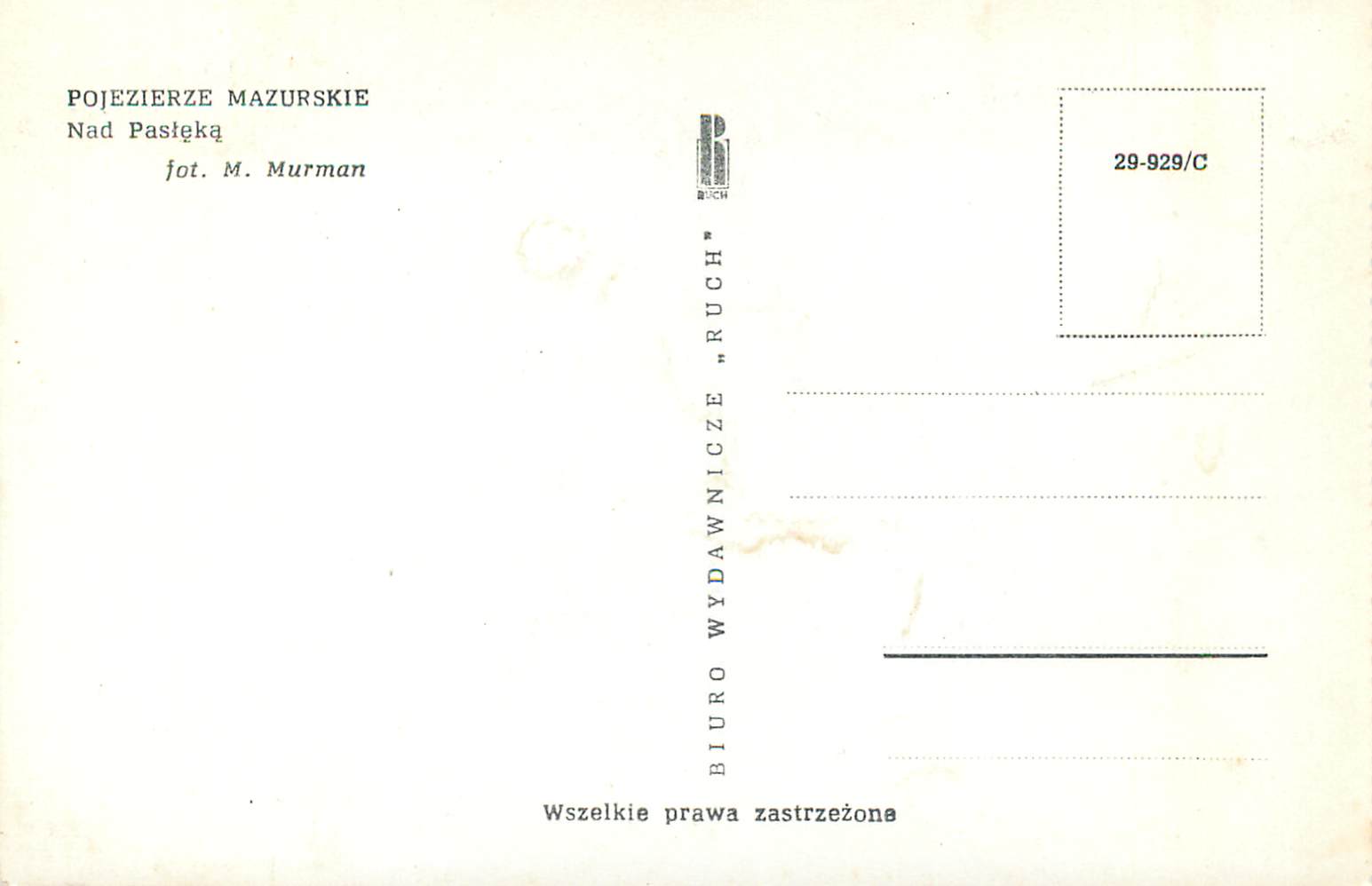 CPA Pojezierze Mazurskie Krakow — Rückseite