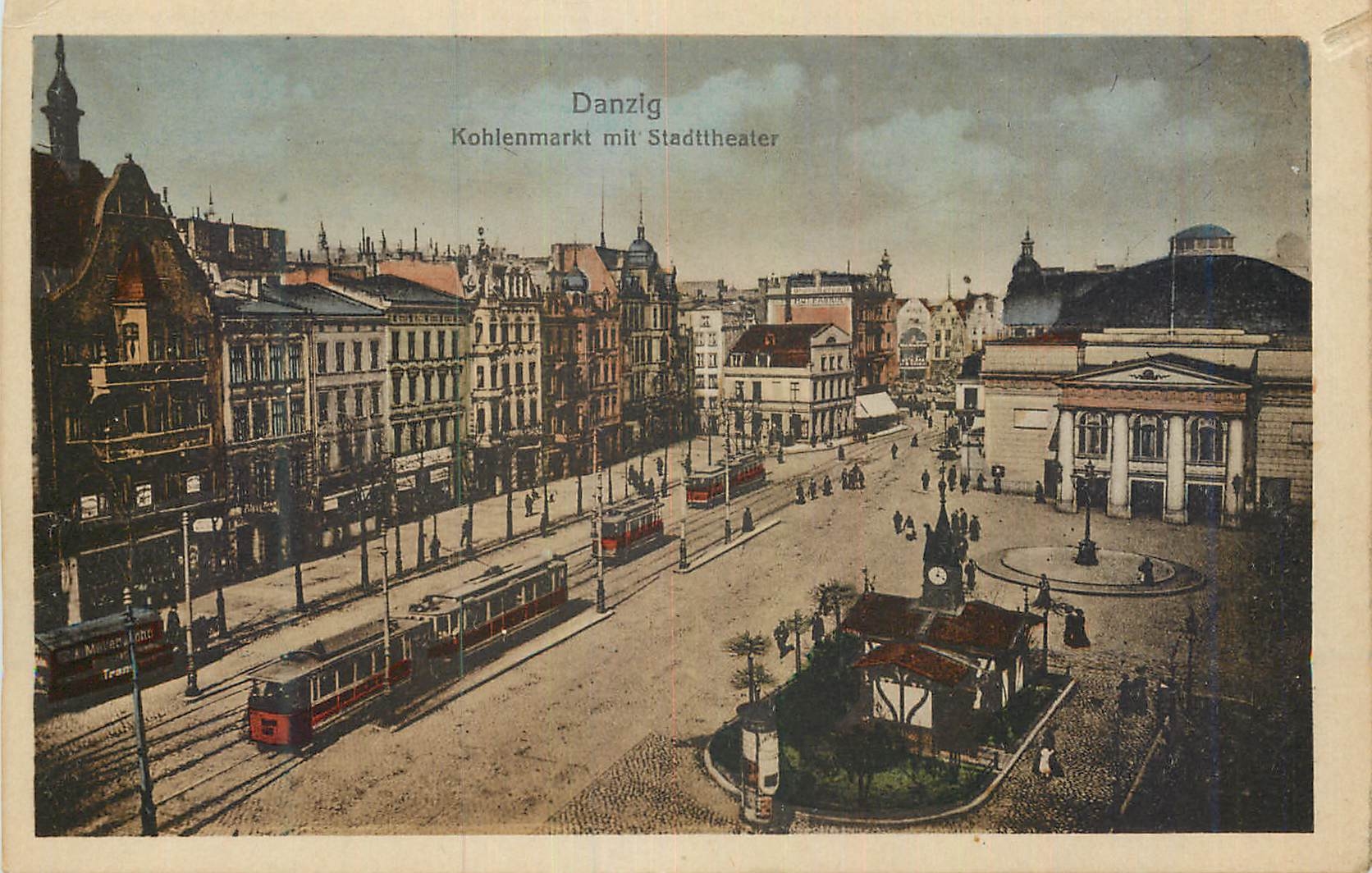 CPA Kohlenmarkt Stadttheater Danzig Tramway